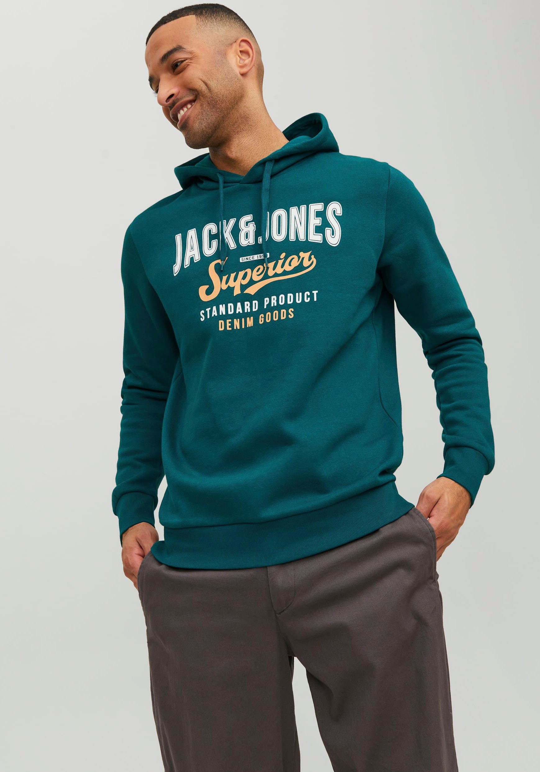 SWEAT LOGO Jack & HOOD Jones Kapuzensweatshirt storm