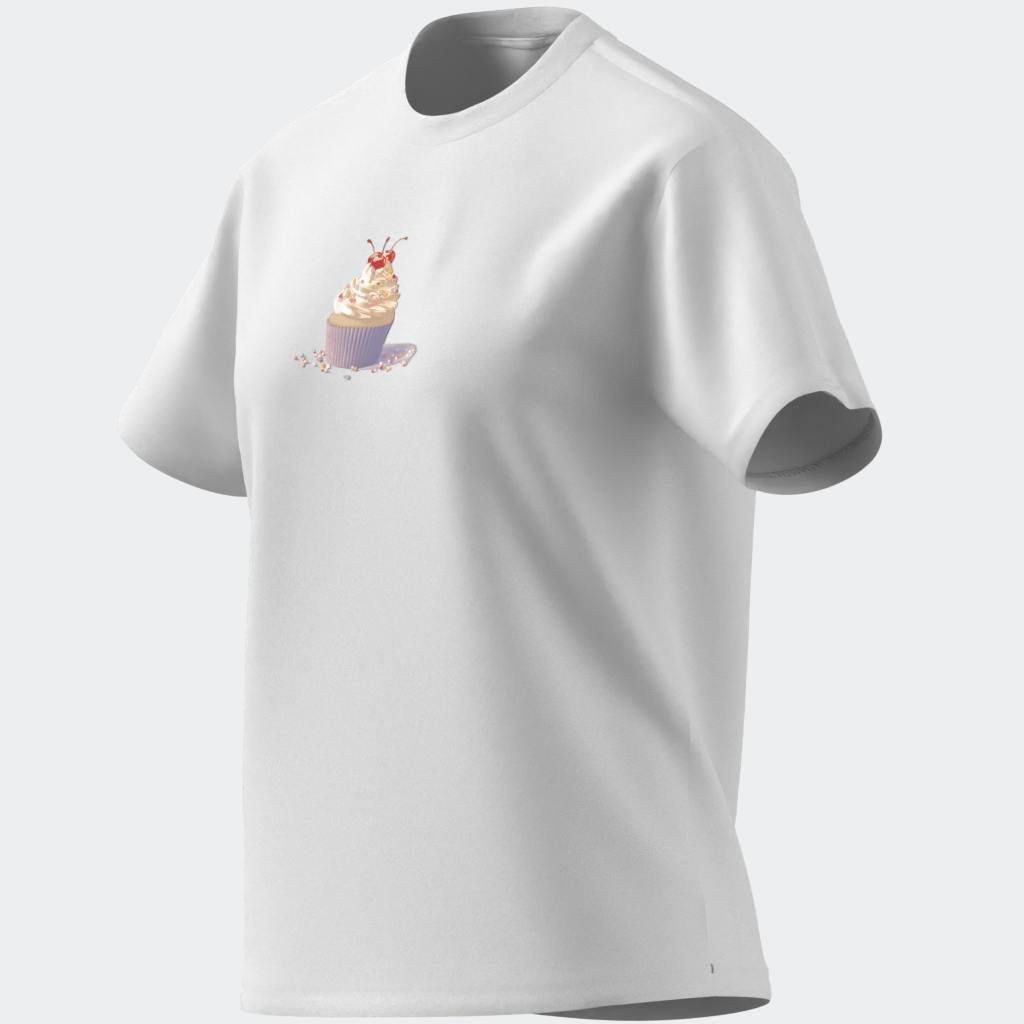 adidas Sportswear T-Shirt SEASONAL ESSENTIALS CUPCAKE GRAPHIC sportlicher Stil, ohne Verschluss, mit Cupcake-Motiv