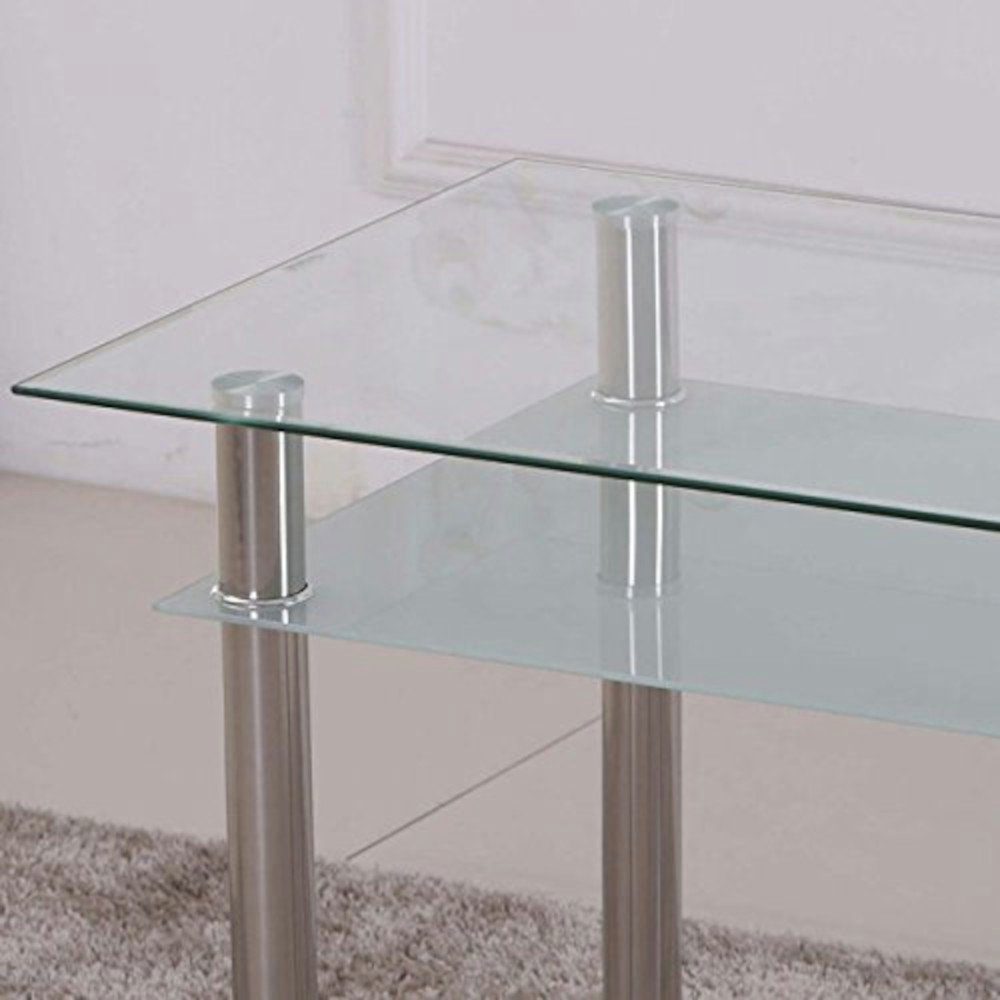 HOOZ Esstisch aus Glas mit 6 mm Sicherheitsglas & Facettenschliff 90 x 60 x 75cm (Glastisch, 1-St., zusätzlicher Stauraum), satinierte Ablagefläche – Bild 2 von 4