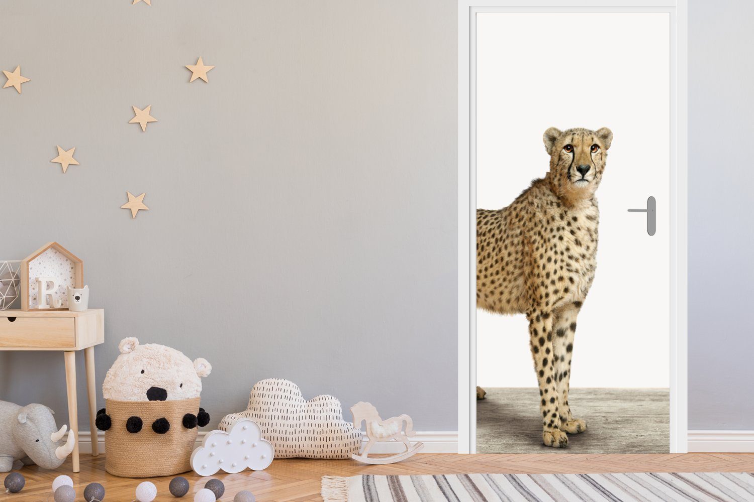- Kinder (1 Türtapete Hintergrund Leopard Tür, Türaufkleber, - Fototapete - St), - bedruckt, 75x205 Mädchen, für Tiere - Weißer MuchoWow Matt, Jungen cm
