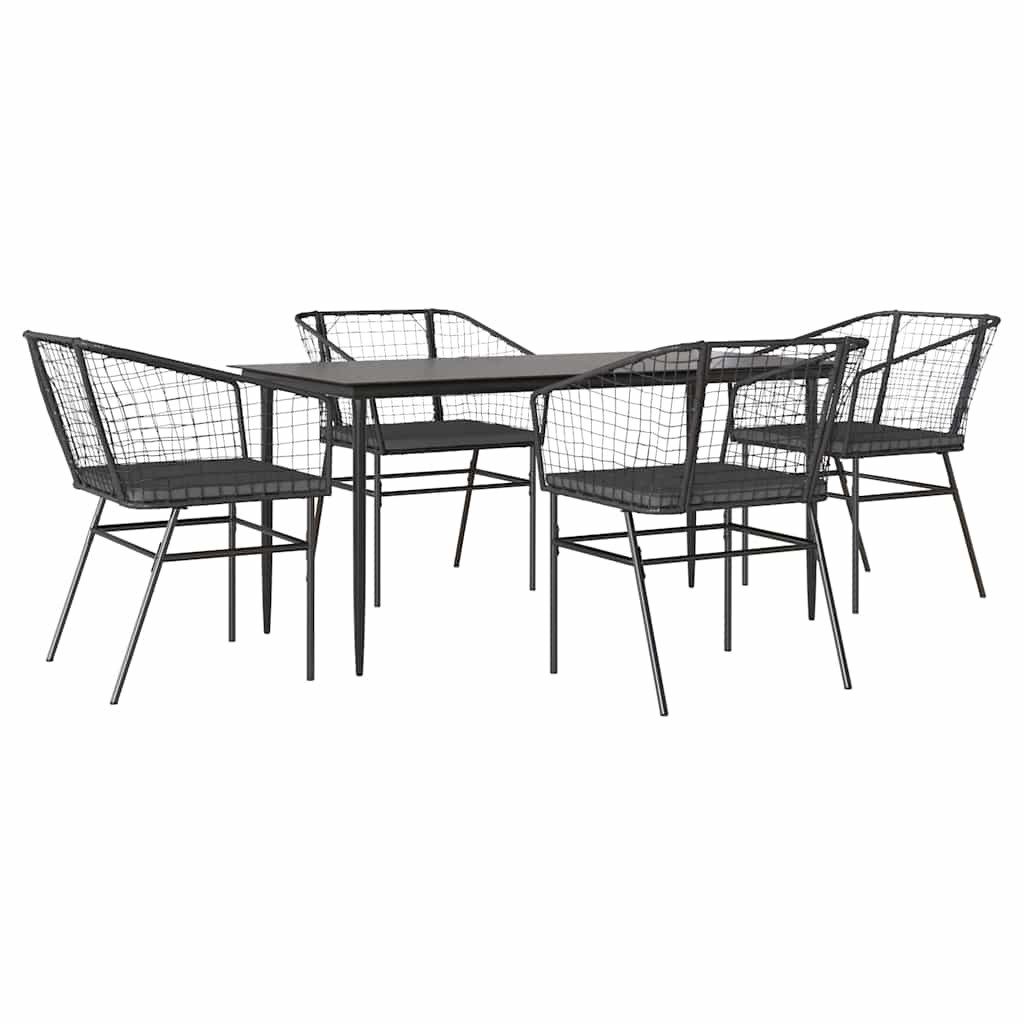 Garten-Essgruppe 5-tlg. Garten-Essgruppe mit Kissen Schwarz Poly Rattan Glas