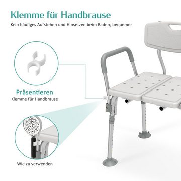 EMKE Duschhocker Duschhilfe Sitzfläche mit Sicherheitsgriffen Badhocker mit Armlehnen, Höhenverstellbar Anti-Rutsch-Gummifüße Belastbar bis 125 kg