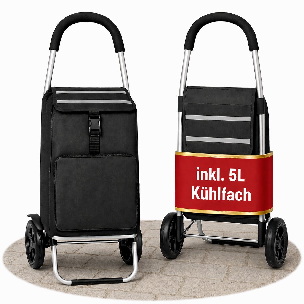 BigDean Einkaufstrolley klappbar 56L mit separatem Kühlfach 5L Einkaufsroller, 56 l, Viel Platz, Separates Kühlfach, Abnehmbare Tasche, Klappbar