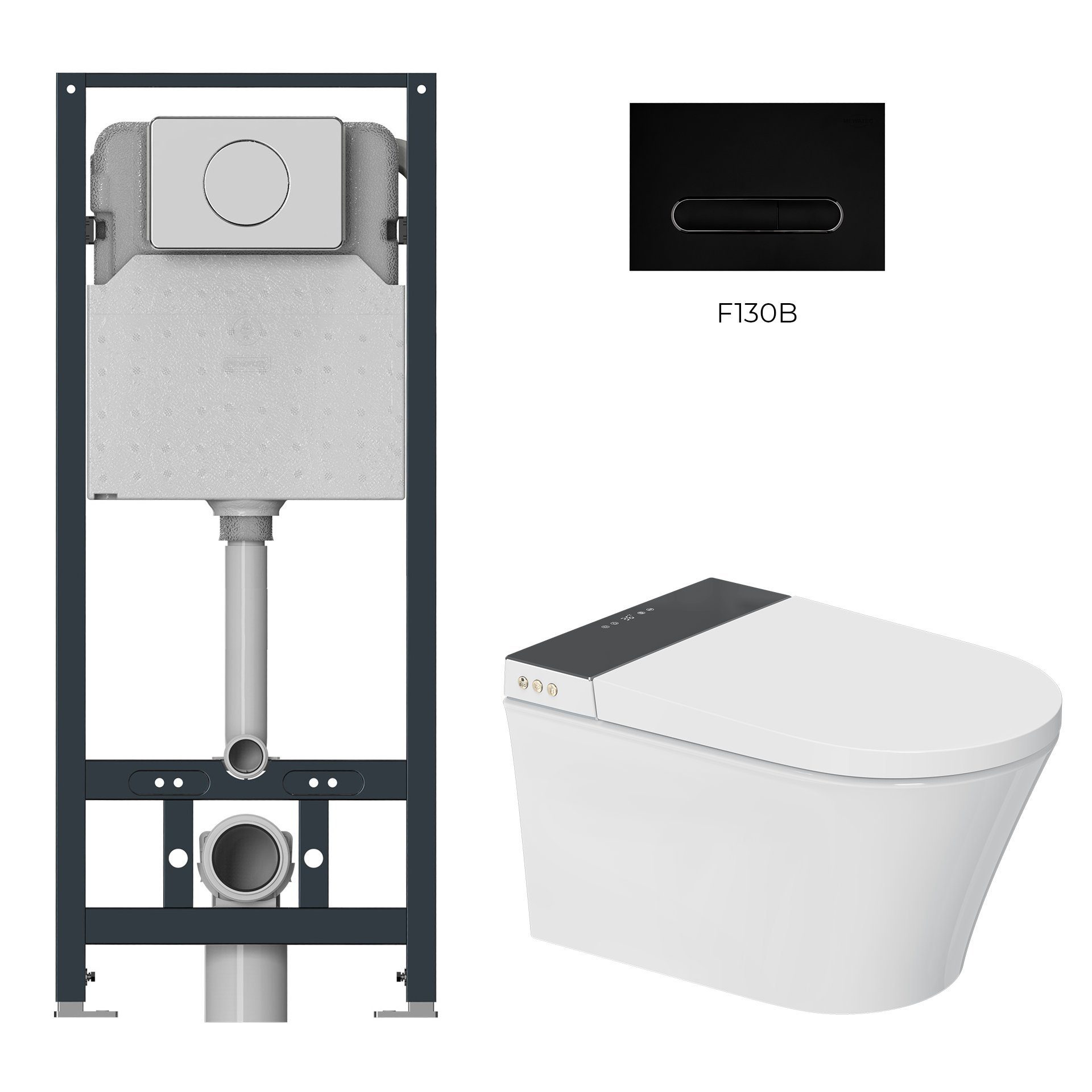 MEWATEC Dusch-WC Kombi-Set Florence Pro + Betätigungsplatte matt - schwarz - oval, wandhängend, Abgang Wand, Wandmontage, Ultimative Reinheit mit dem Dusch WC Set MEWATEC Florence Pro F2000!