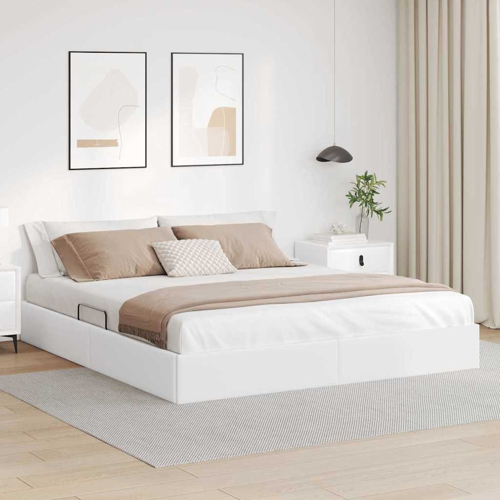 vidaXL Bett Aufbewahrungsbett mit Speicher Reinweiß 193 x 203 cm Kunstleder (1-tlg)
