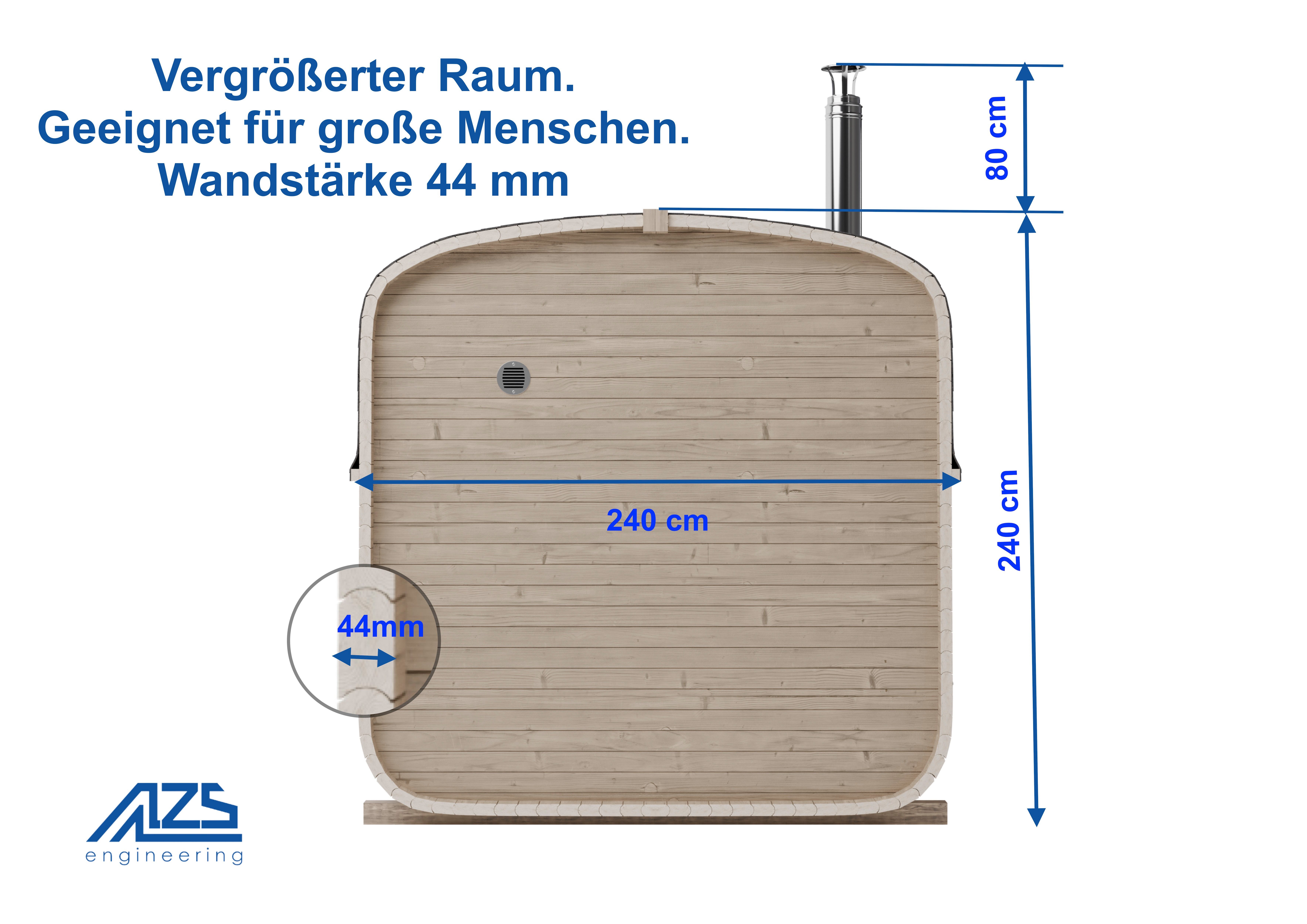 AZSauna Fasssauna QUADRO 240x220x185cm AZSauna Modell 1QL – Bild 3 von 5
