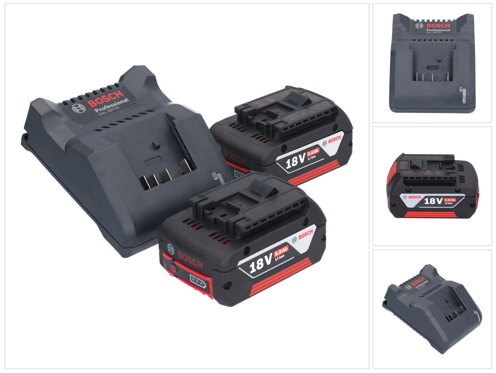 Bosch Professional GAL 18V-20 Akku Ladegerät 10,8 - 18 V 2 A (2607226281) + 2x GBA 18 Schnelllade-Gerät