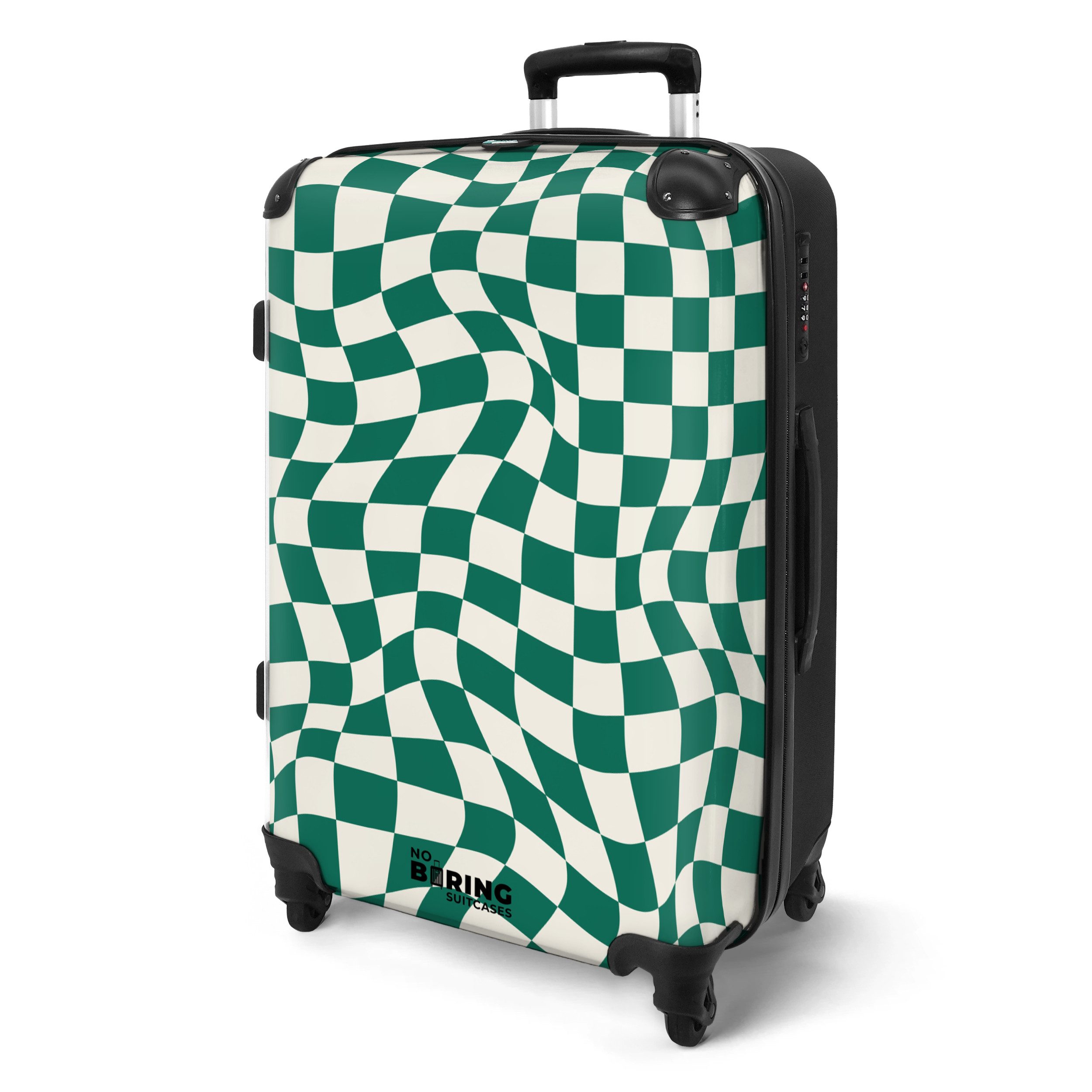NoBoringSuitcases.com© Hartschalen-Trolley Grün-weißer Karodruck in Wellenf günstig online kaufen
