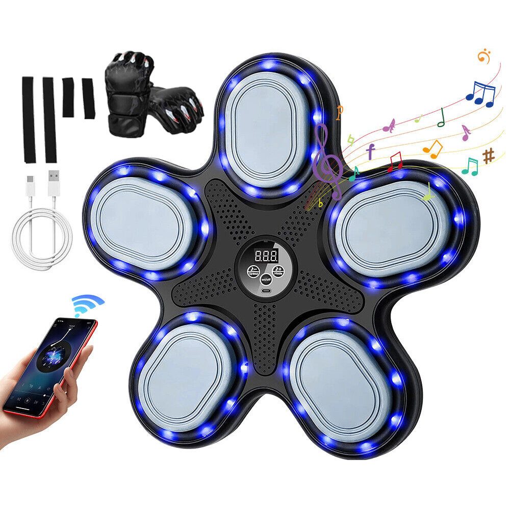Topcony Trainingsanzug Music Boxing Machine LED Musik Boxmaschine Unterstützt Bluetooth (Intelligente Elektronische Musik Box Trainingsgerät für Kinder und Erwachsene für Haus, 1-tlg., 9 Geschwindigkeitsmodi und Zählmodus, mit 1 Boxhandschuhen), Perfekt Für Reflex- und Hand-Augen-Koordinationstraining
