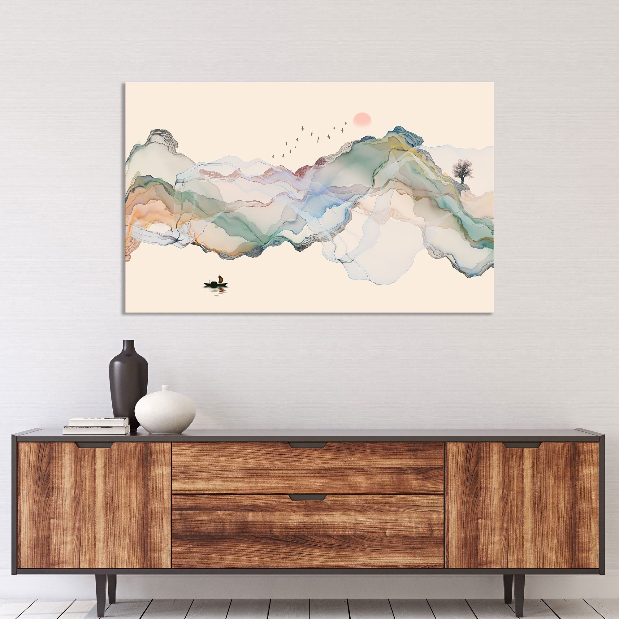 WallSpirit Leinwandbild "Abstrakte Tintenlandschaft" - XXL Wandbild, Leinwandbild geeignet für alle Wohnbereiche