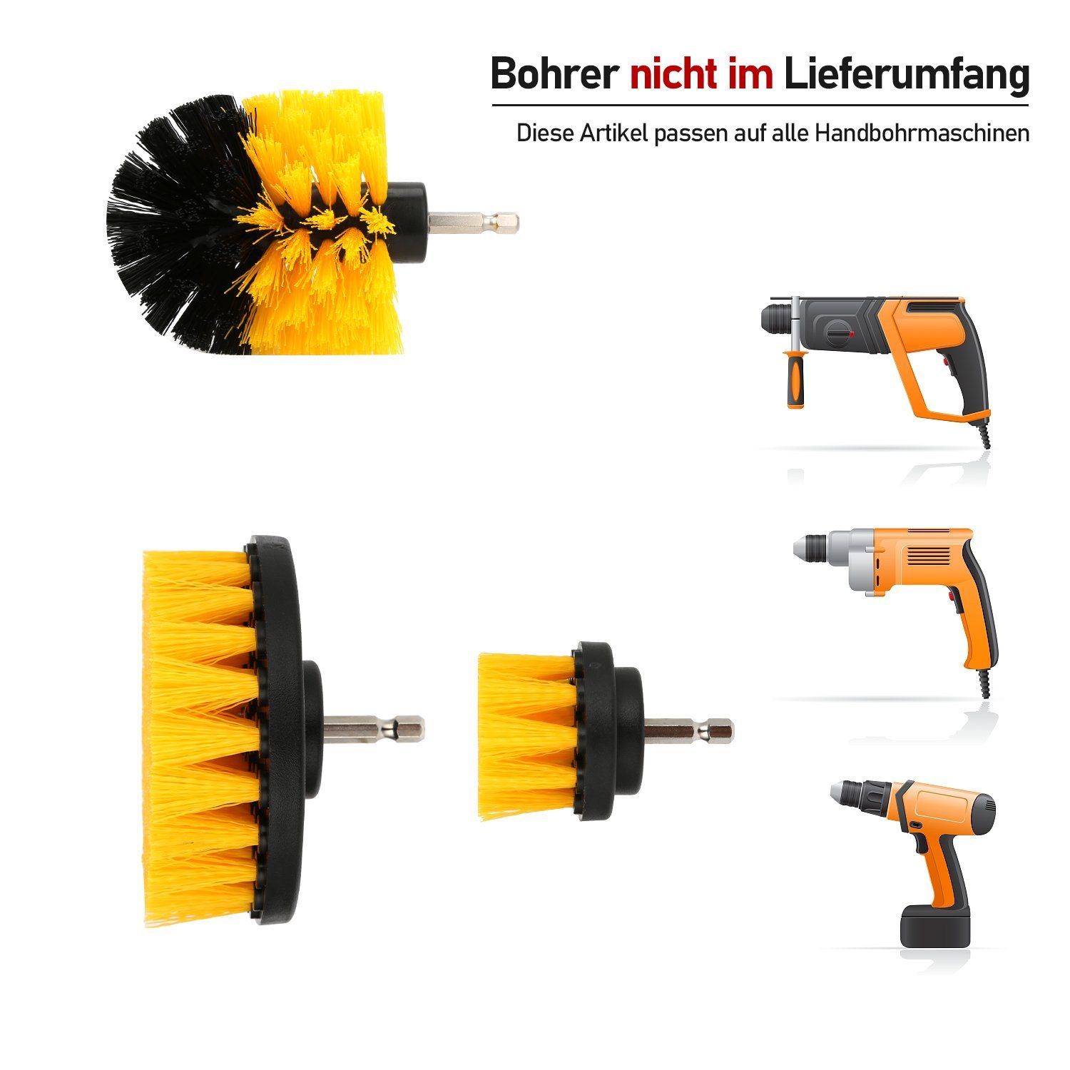 PCS/10 PCS Clanmacy (3-tlg), Akkuschrauber, Bürstenaufsatz Set für Bohrmaschine Reinigungsbürsten-Set Automobil,Badezimmer,Essgeschirr,Fliese/Fuge,Küche 3 PCS/18