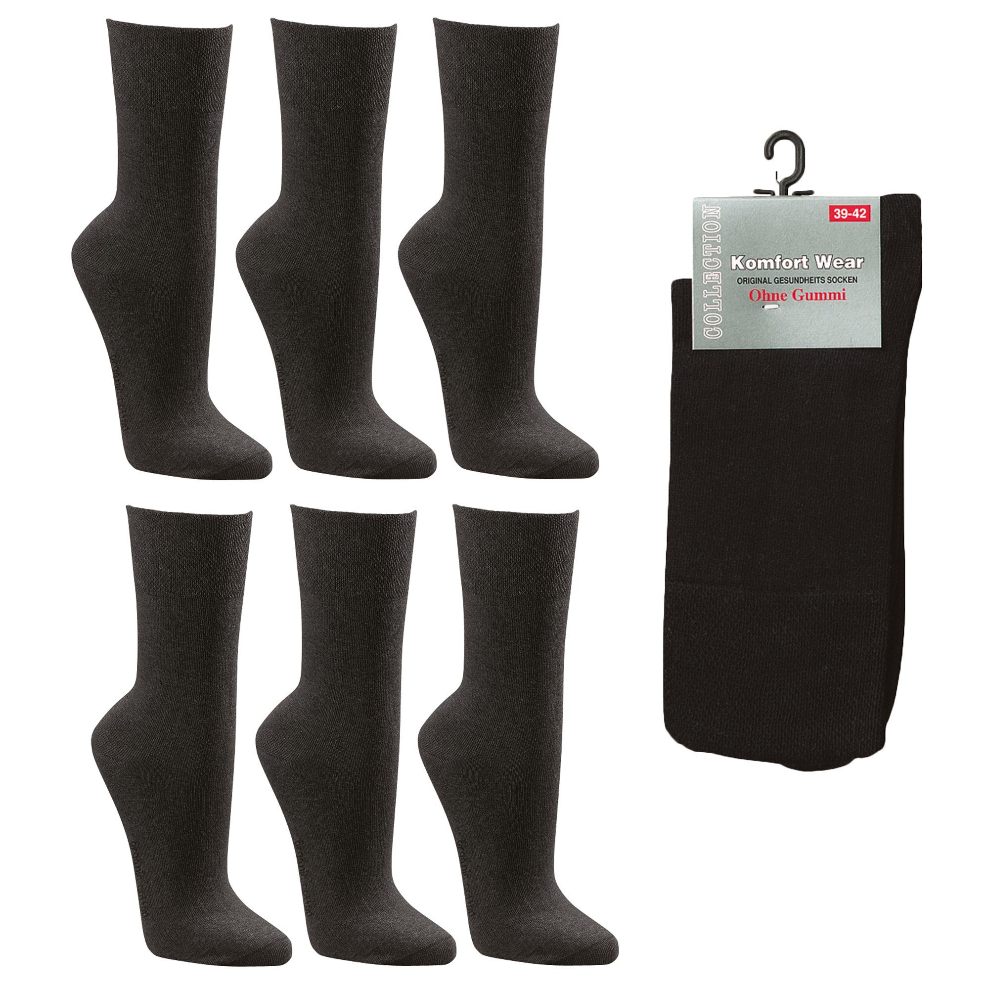 schwarz Damen Herren Gummidruck (Packung, ohne Paar) 6 4 Langsocken 2162 Komfortbund Fun Wellness-Socken Socken 6-Paar, Socks