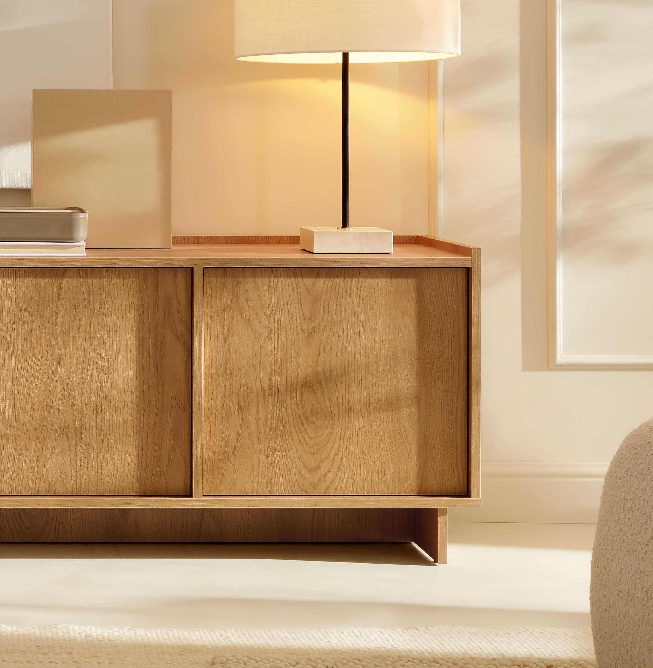MOEBLO TV-Board TV-Schrank 195 LILIE (Eiche Caramel - modernes TV Möbel, Fernsehtisch, TV Bank & TV Tisch, grifflos mit Push-to-Open, viel Stauraum, 195 cm brei – Bild 4 von 5