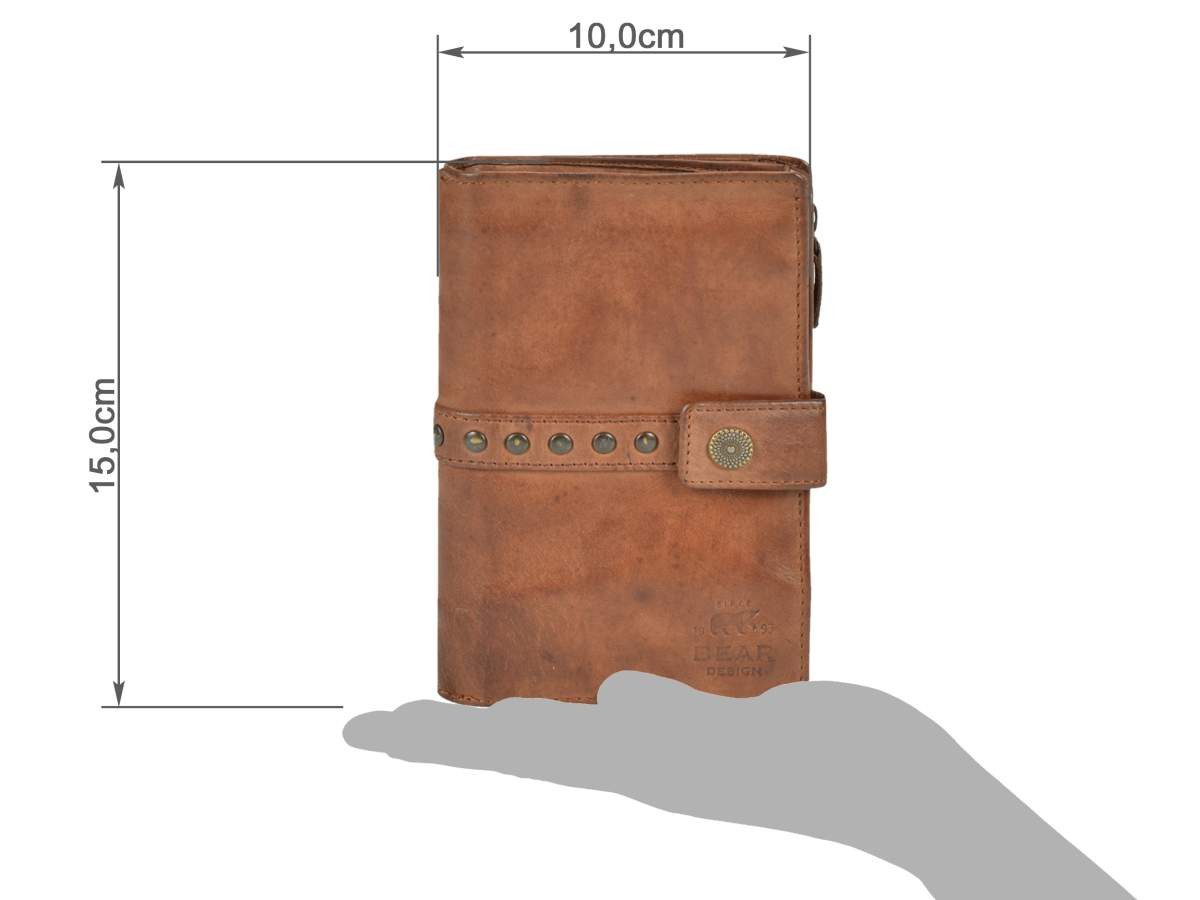 Bear Design Geldbörse "Sanne" Cow Lavato Leder, Damenbörse, Portemonnaie, Leder in cognac braun, 8 Kartenfächer