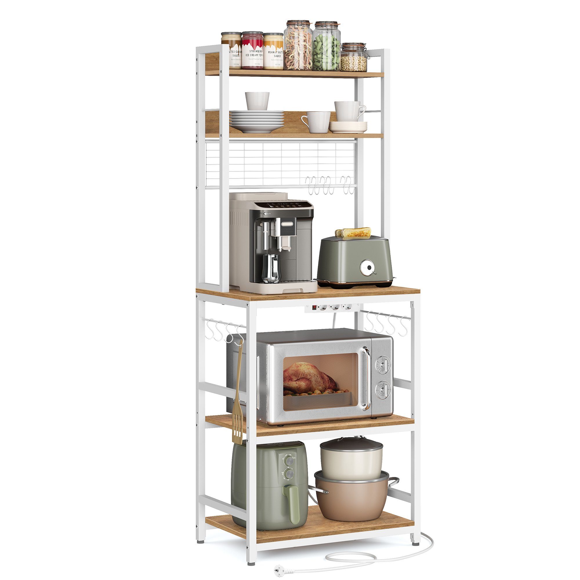 VASAGLE Standregal, Küchenregal mit Steckdosen, 14 Haken, 40 x 80 x 170 cm günstig online kaufen