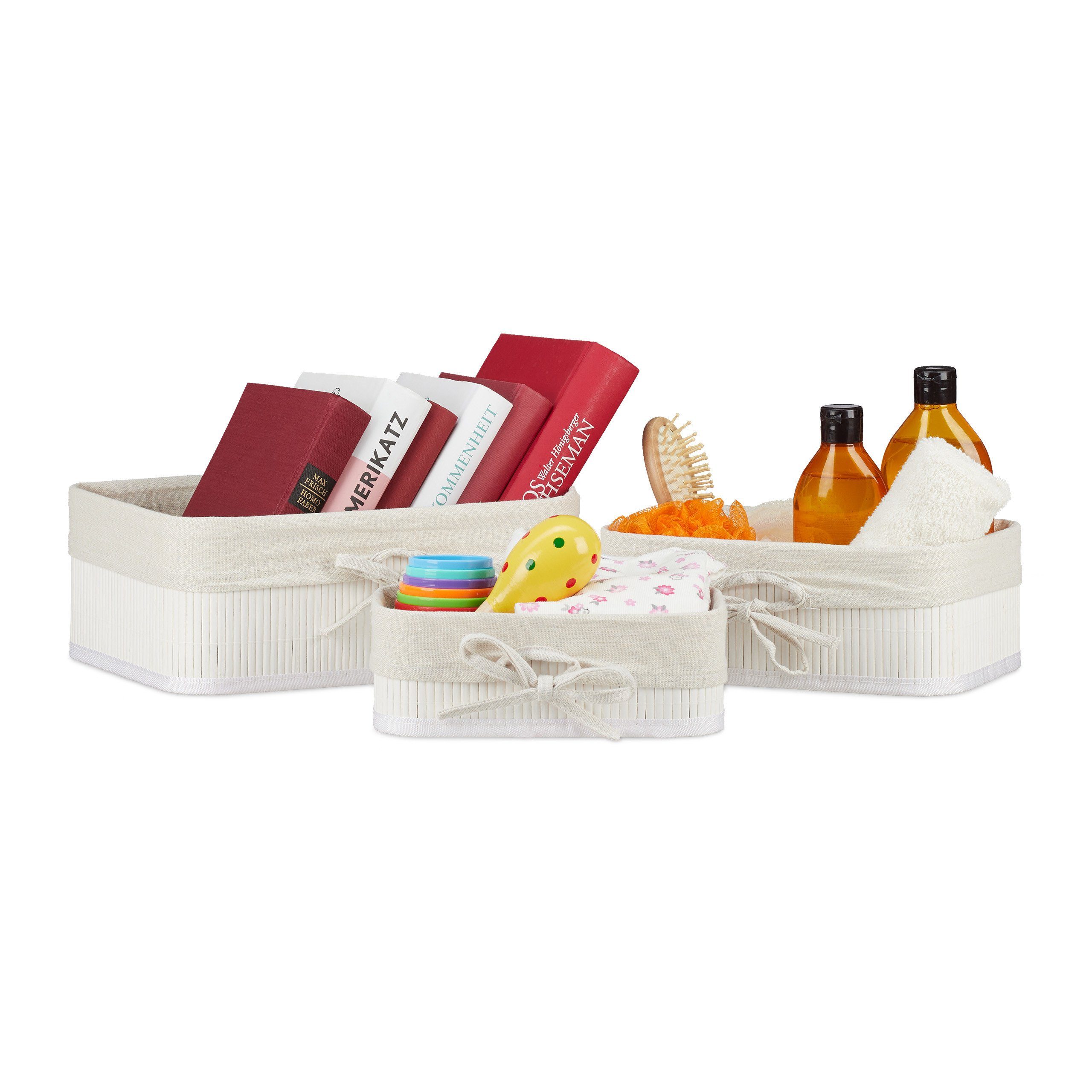 relaxdays Aufbewahrungskorb 3er Set aus Bambus. Reduzierter Preis € 19,99. Unverbindliche Preisempfehlung € 39,99