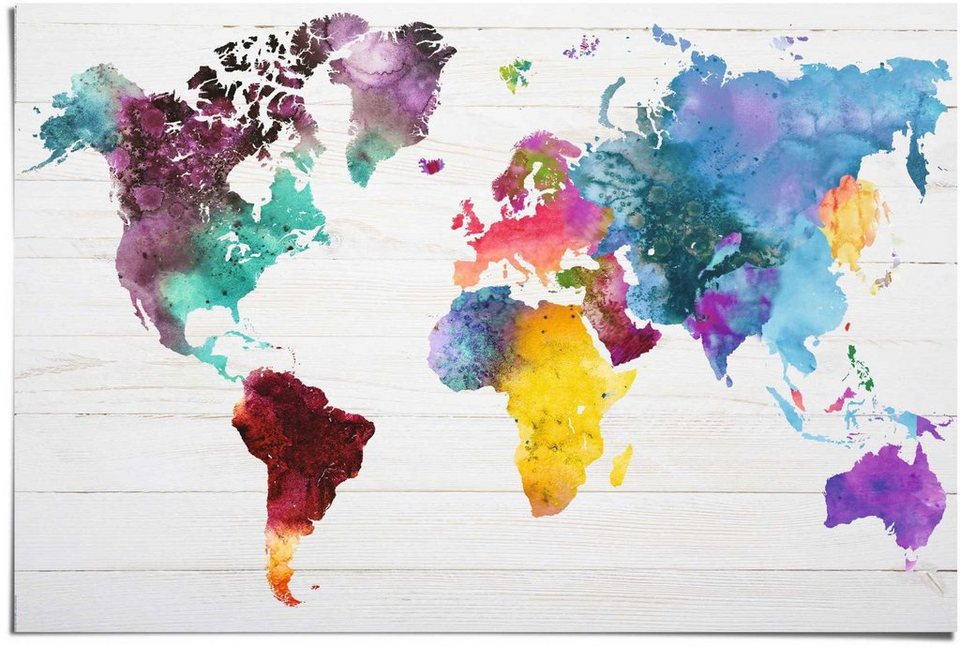 Reinders! Poster Weltkarte in Wasserfarben, (1 St), Qualitätsprodukt -  Unsere Poster werden ausschließlich in Europa hergestellt