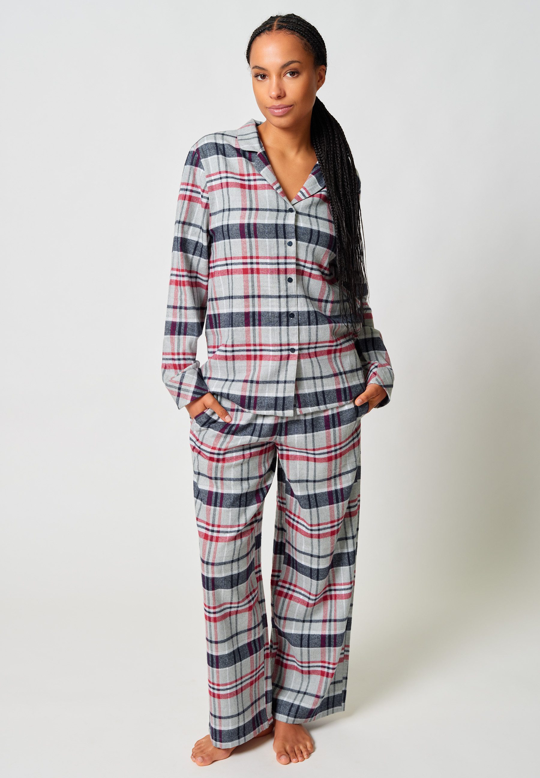 Skiny Pyjama Night In Skiny Flanell (2 tlg) wärmend, Cotton, kuschelig weich, Bindeband, elastischer Bund