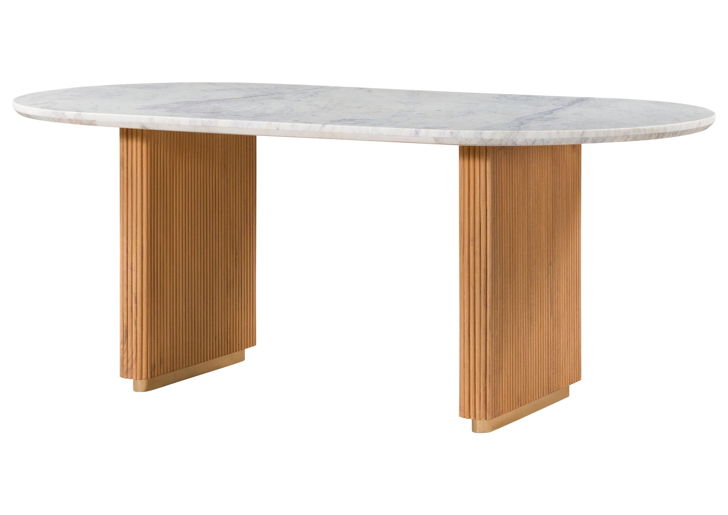 Massivmoebel24 Esstisch BARCELONA (Massivholz, Massivholztisch), oval Mango 180x90x76 natur lackiert / Marmor weiß BARCELONA #537