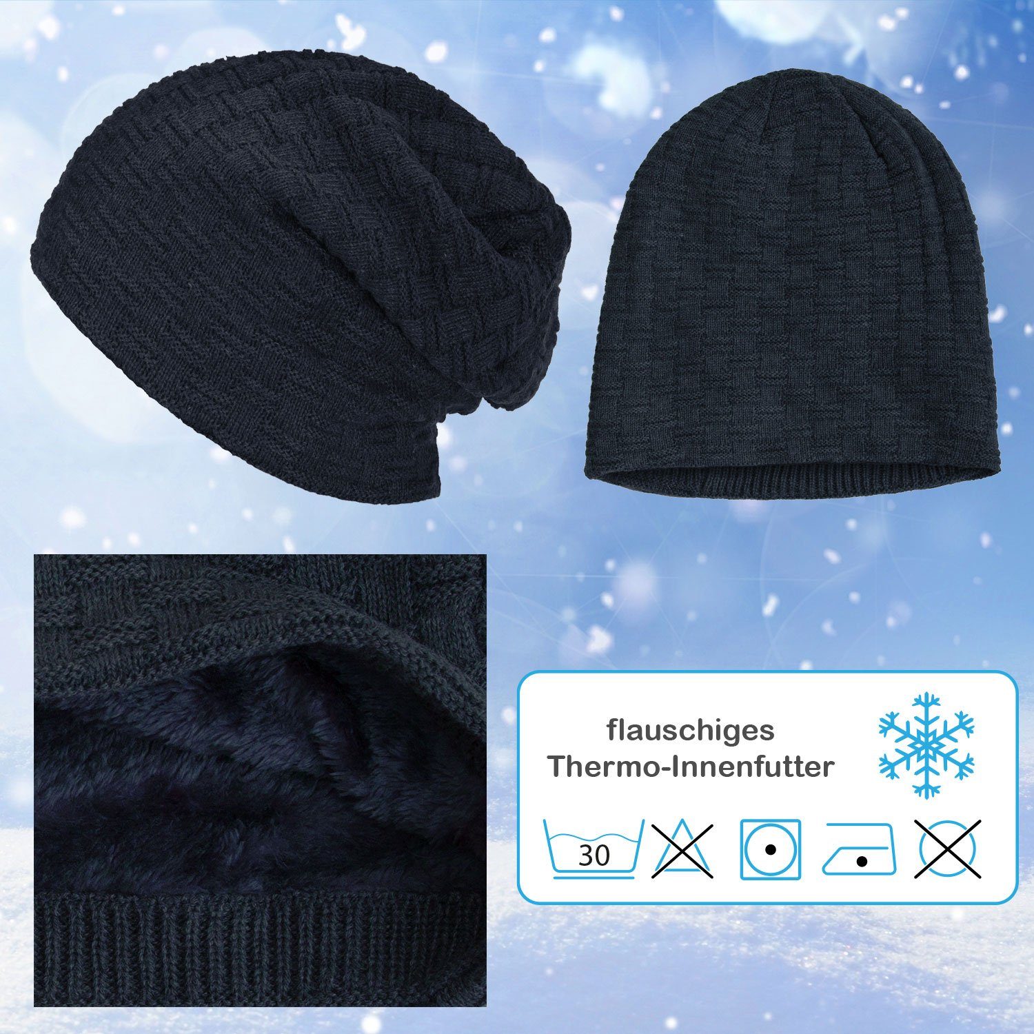 compagno Strickmütze (1-St) Warm gefütterte Wintermütze Strickmütze Beanie Damen und Herren
