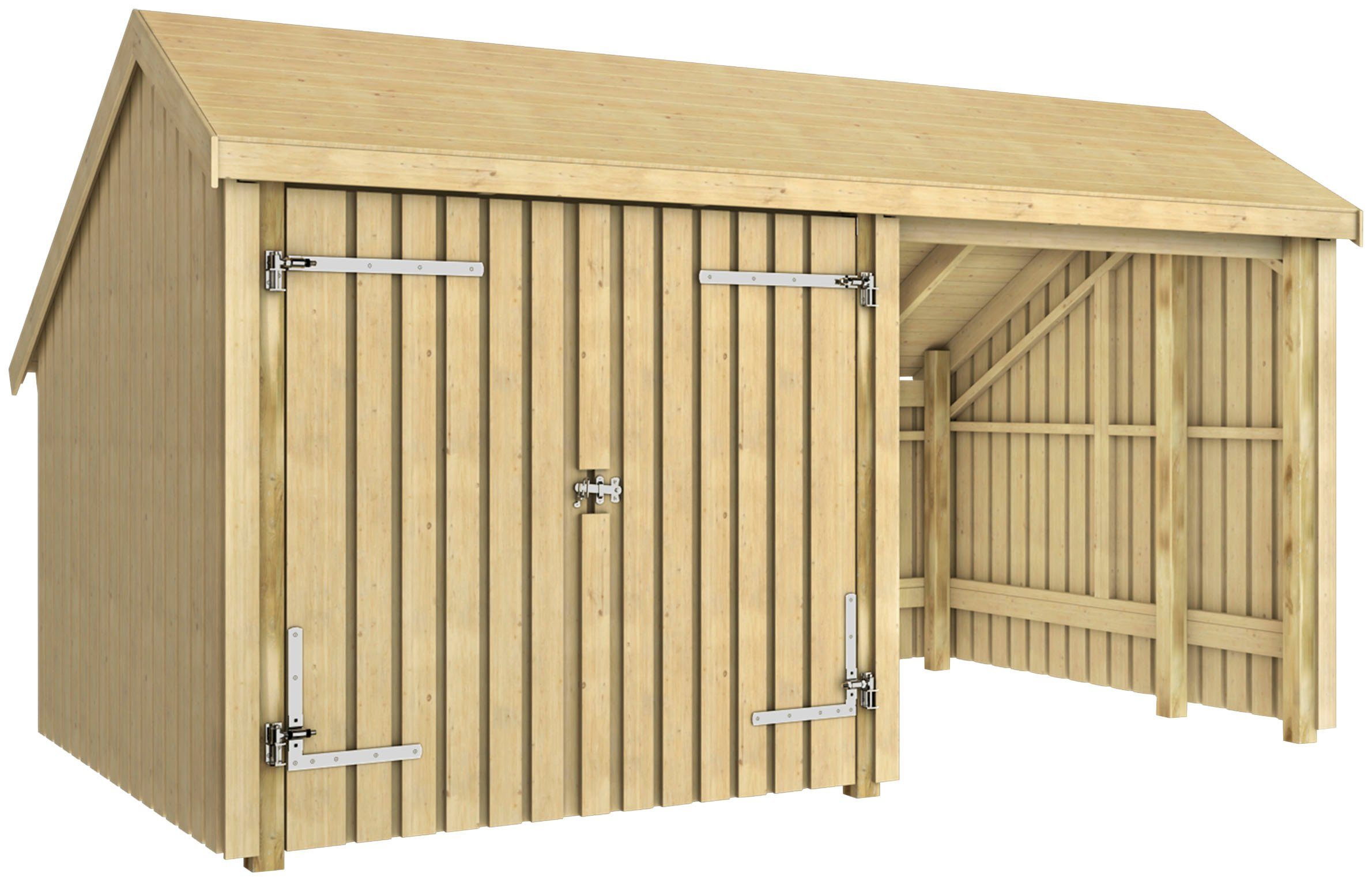 PLUS Gartenhaus Multi, BxT: 248x432 cm, (Packung), Gartenhaus 10,5 m², Doppeltür, Dachpappe/Aluleisten/H-Füße