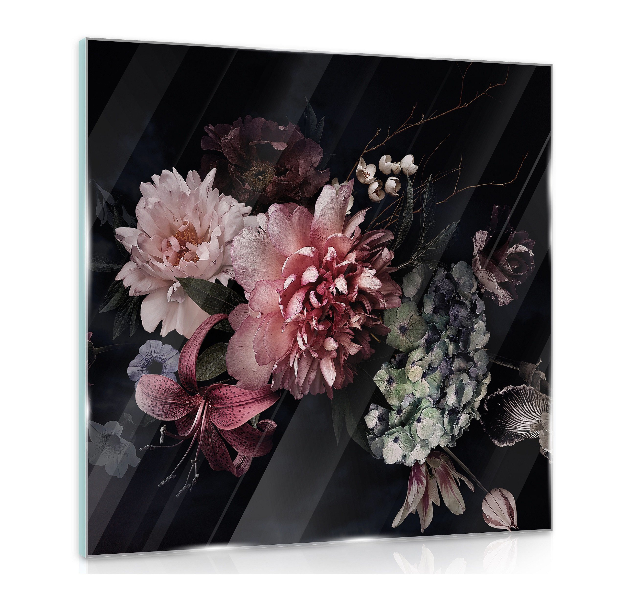 Wallarena Glasbild Blumen Schwarz, Modern Glasbilder Wohnzimmer Schlafzimmer Badezimmer, Bild Auf Glas Wandbilder, (Einteilig), Premium Glasbilder