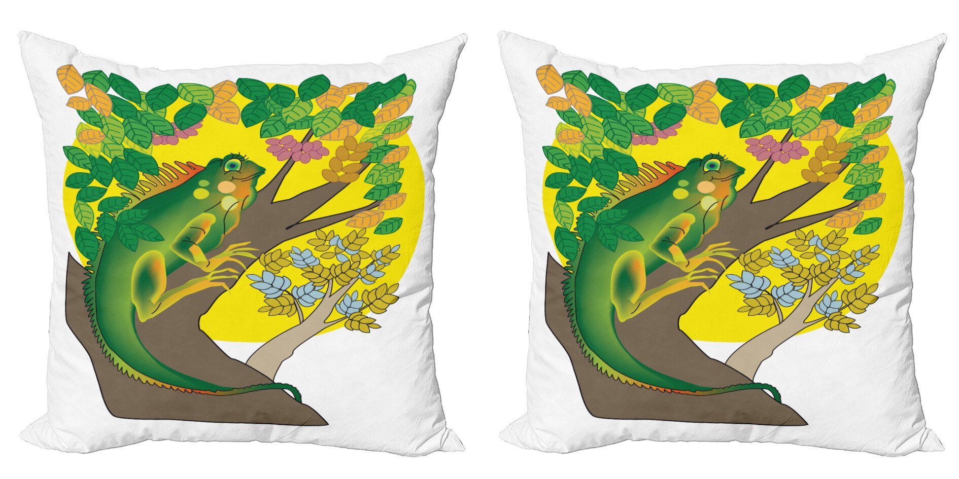 Kissenbezüge Modern Accent Doppelseitiger Digitaldruck, Abakuhaus (2 Stück), Leguan Cartoon von einem weiblichen Tier