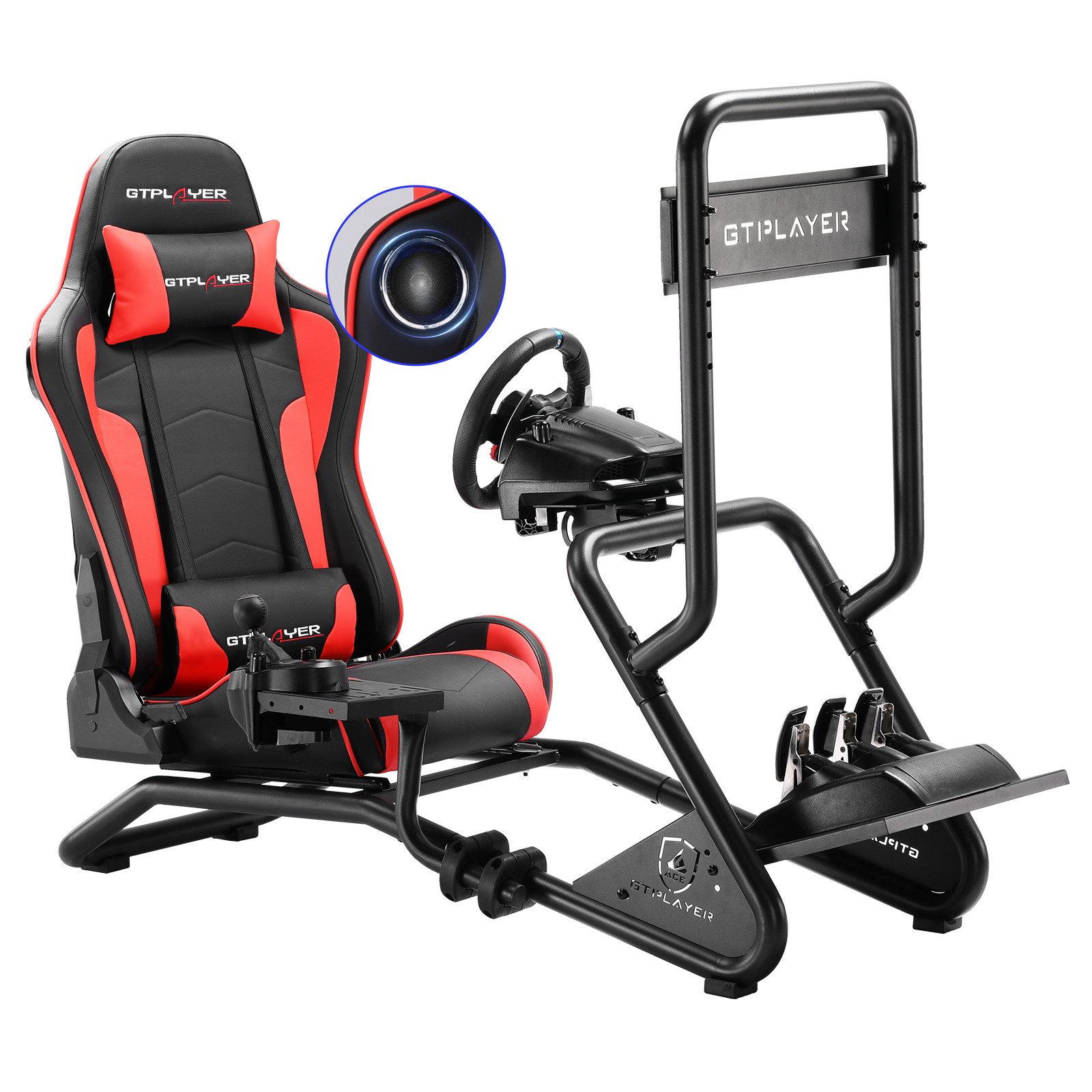 GTPLAYER Simulator Cockpit Rennsimulator lenkradständer mit 3D Lautsprechern Controller (Monitorhalterung Lenkradhalterung Schalthebelhalterung und Fußpedalen)