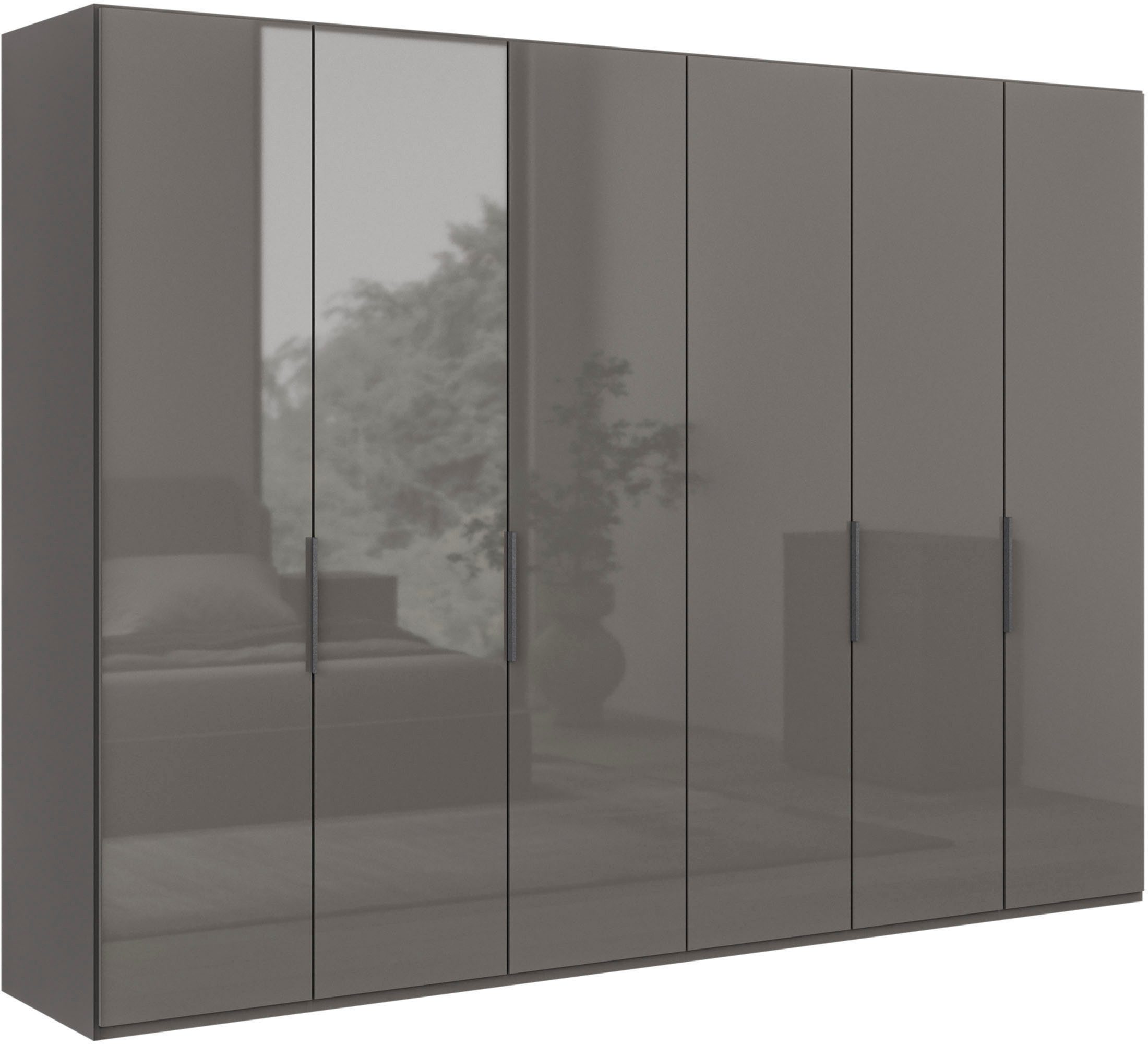 WIEMANN Falttürenschrank Ohio, Kleiderschrank, Schrank, Garderobe, mit Glasfront, 300 cm (inklusive Einlegeböden & Kleiderstangen, 2 Höhen, MADE IN GERMANY) inklusive Türdämpfung, hochwertige Glasfront