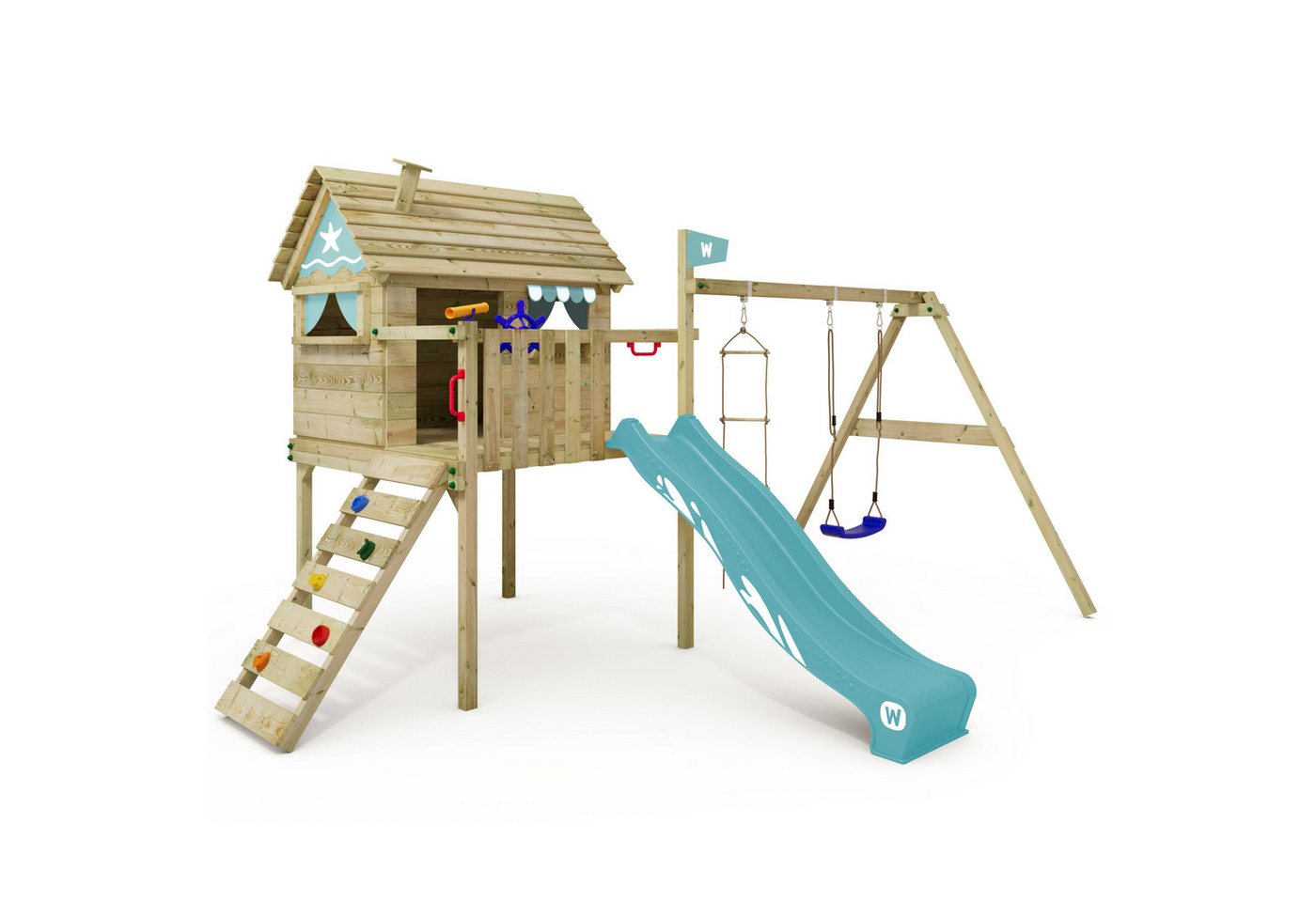 Wickey Spielturm Smart Travel – Abenteuer-Stelzenhaus für kreative Gartenabenteuer, Robustes Holz-Spielhaus mit Rutsche – 10 Jahre Garantie*