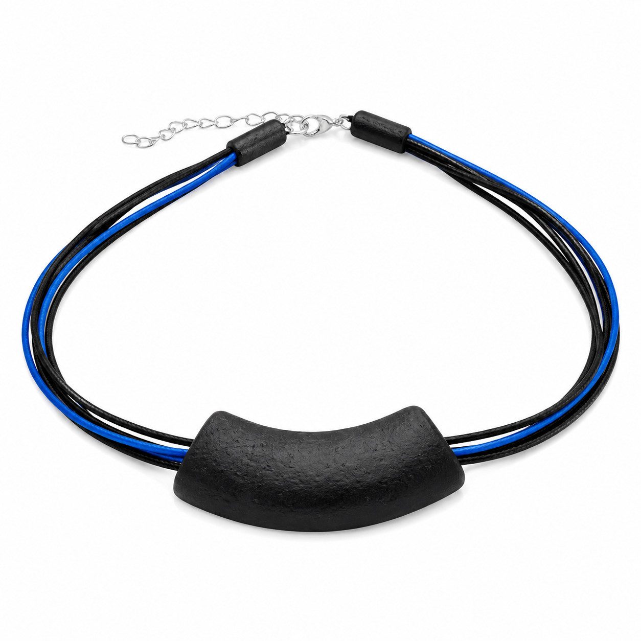 unbespielt Collier Kette mit Rohr-Anhänger 54 x 19 mm blau-schwarz marmoriert 45 cm, Modeschmuck für Damen