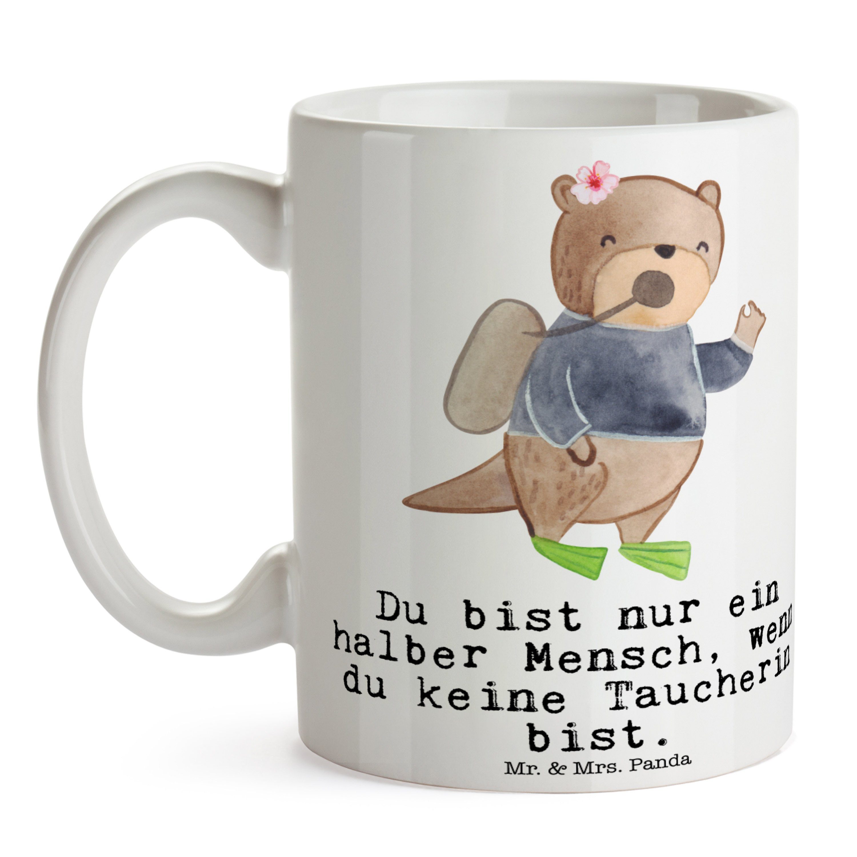 Ausbildung, Geschenk, Mrs. Keramik Tasse Gesche, Mitarbeiter, - & Mr. Weiß - Panda Taucherin Herz mit