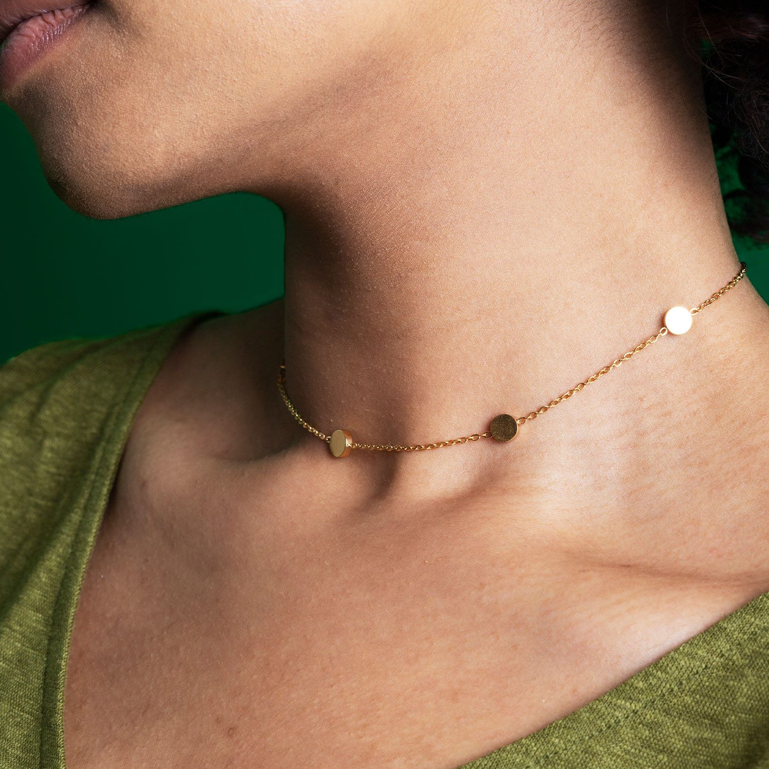 ALEXASCHA Choker Kurze Kette mit Plättchen • Edelstahlkette • Münzkette • verstellbar