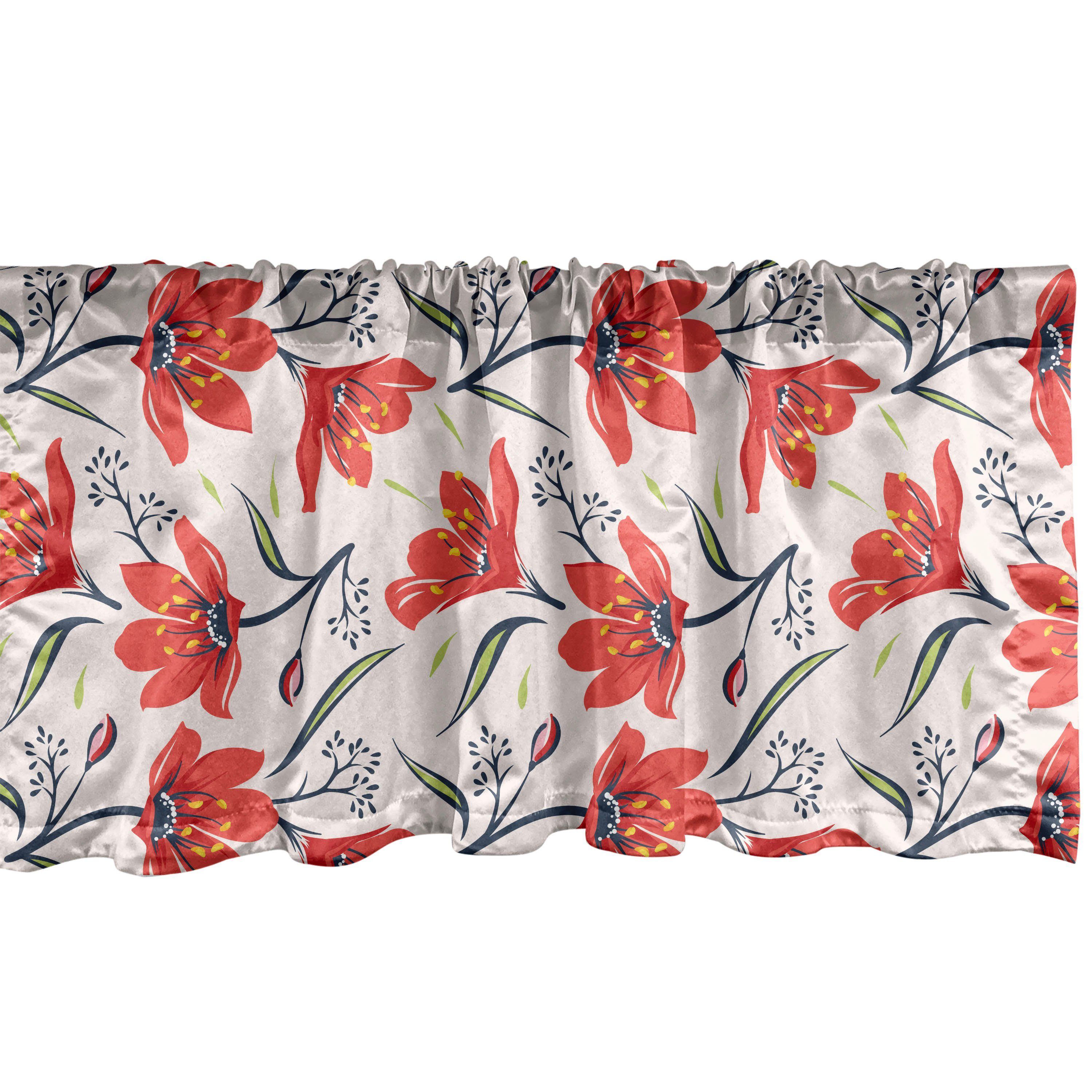 Scheibengardine Vorhang Volant für Küche Schlafzimmer Dekor mit Stangentasche, Abakuhaus, Microfaser, Blumen Weinlese-Tulpe Blumen
