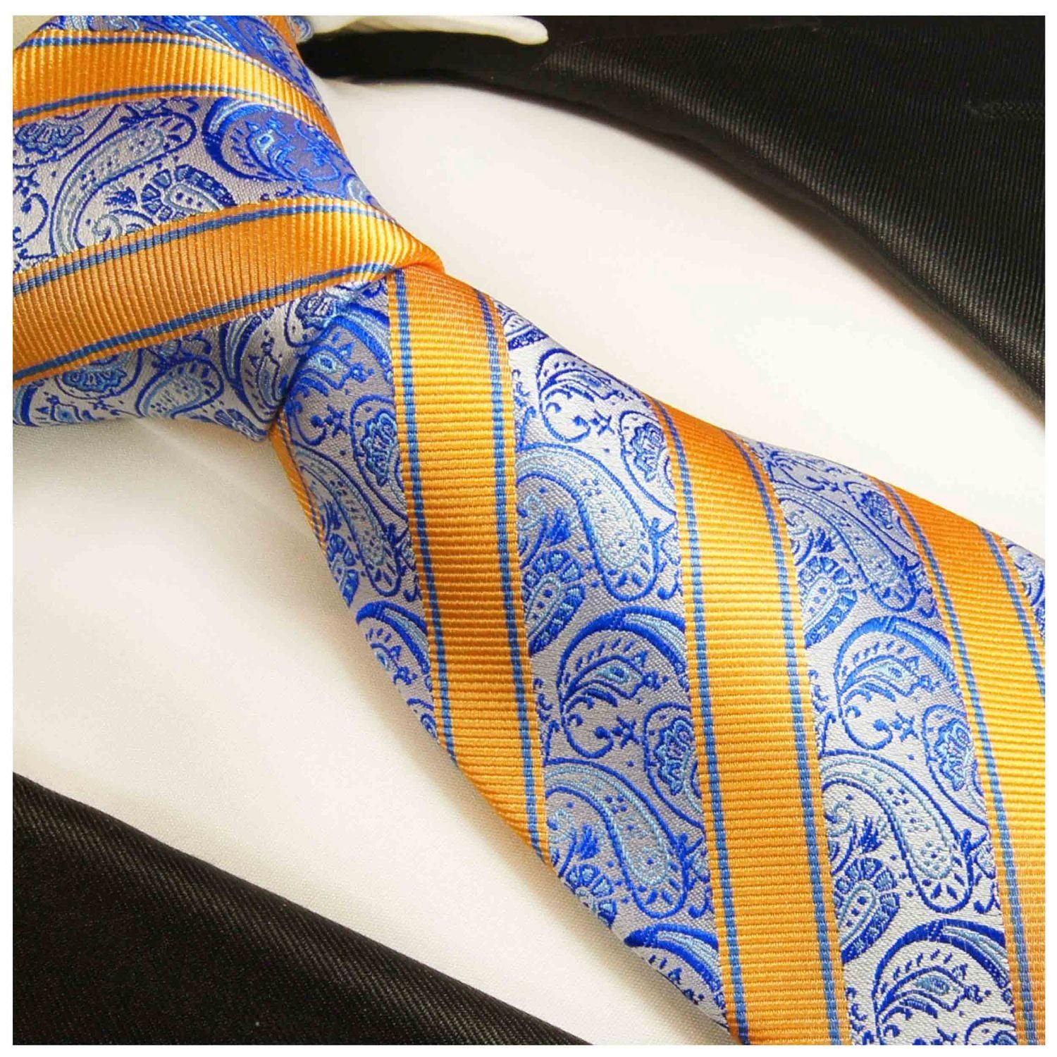 Herren Krawatten Paul Malone Krawatte Elegante Seidenkrawatte Herren Schlips paisley gestreift 100% Seide Schmal (6cm), blau gel