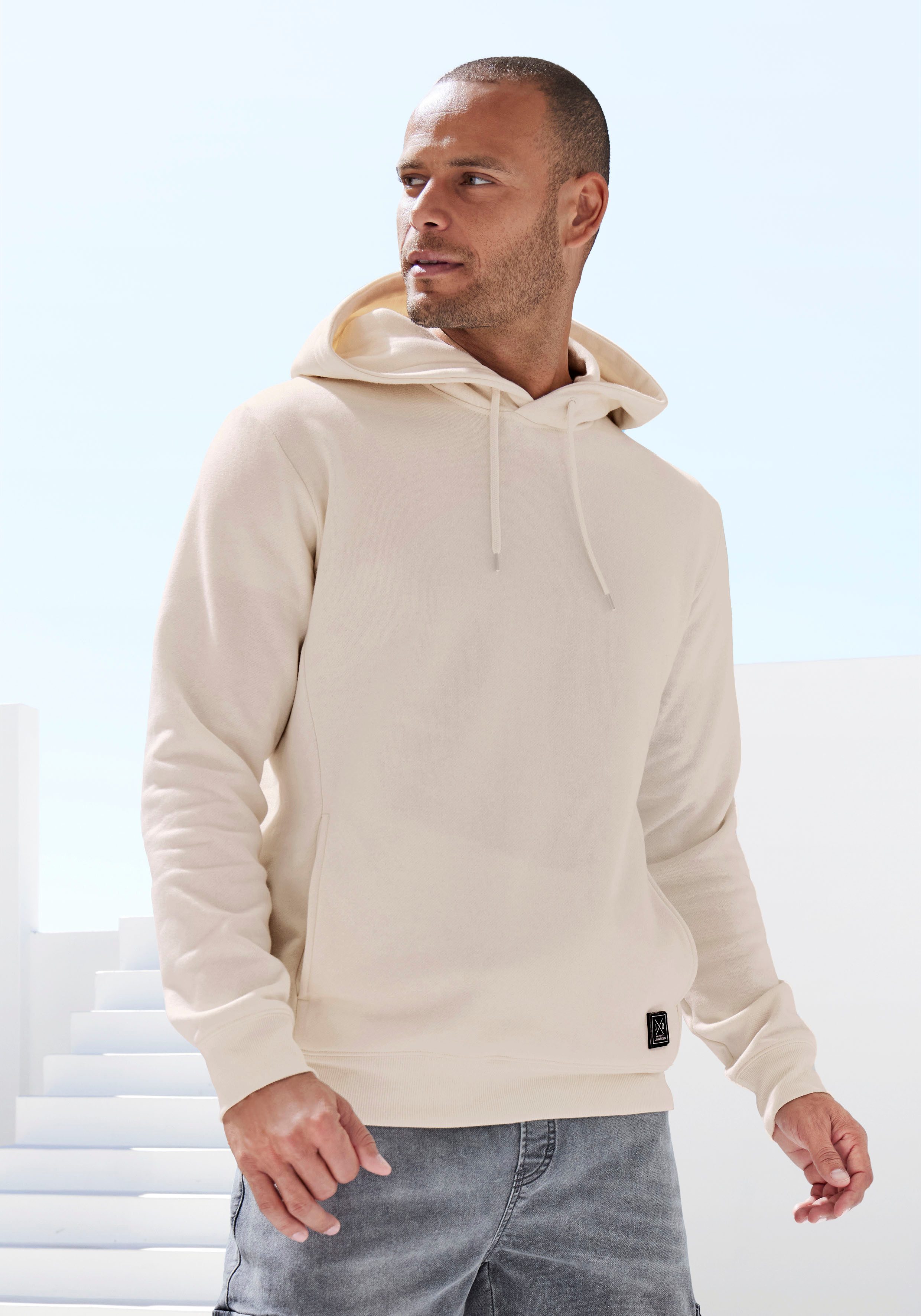 John Devin Hoodie Langarm, Sweatshirt mit Rundhals und Kapuze, Baumwollmischung