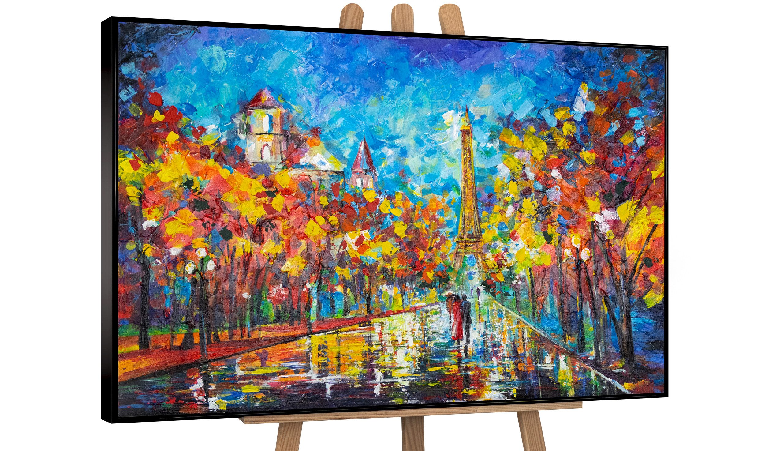 YS-Art Gemälde Nachts in Paris, Menschen, Paris Frankreich im Park Leinwand Bild Handgemalt Eifellturm