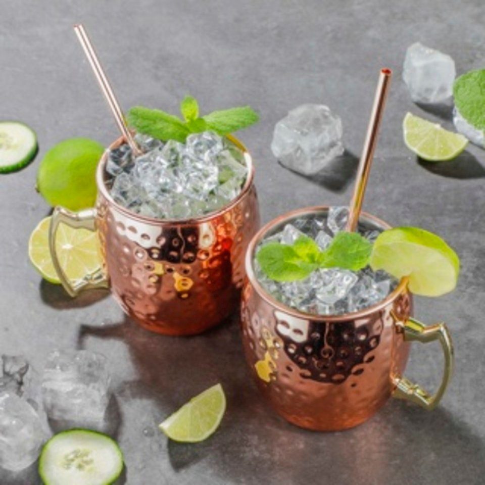Haushalt International Кухлі Mule Кухлі, 2er Set mit 2 Trinkhalmen aus Edelstahl