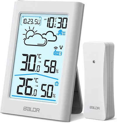 REDOM Raumthermometer Temperaturanzeige Thermo-Hygrometer Thermometer Wetterstation Funk, Nur 1 Sensor mit Aufzeichnung und Raumklima-Indikator Wettervorhersage, Digitales Temperatur und Luftfeuchtigkeitmessgerät ohne Batterie, für Raumklimakontrolle Klima Monitor Innen/Außen