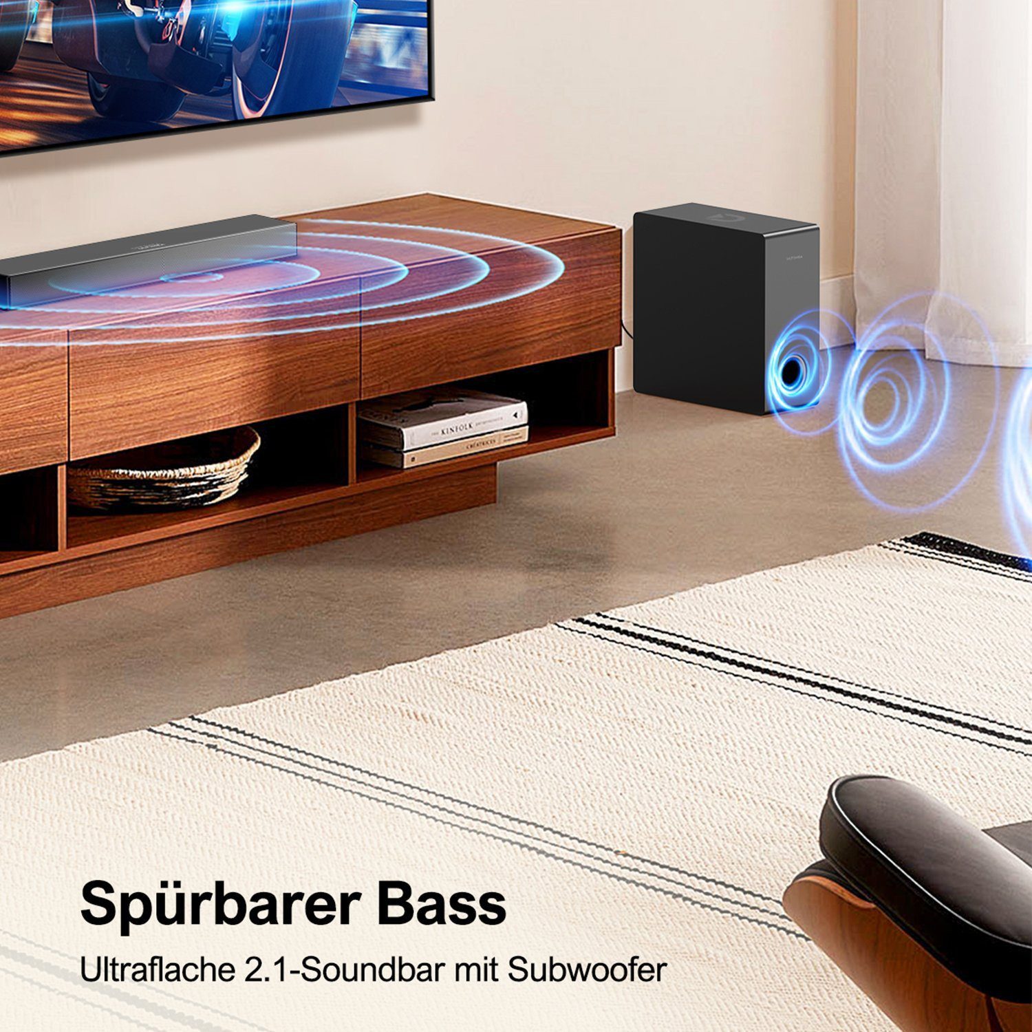 Ultimea Nova S40 Soundbar 2.1 Ultra-Slim-Soundbar (Virtual-Surround Sound System, 160 W, 5,25'' Subwoofer, Bluetooth 5.3, HDMI ARC) – Bild 4 von 5