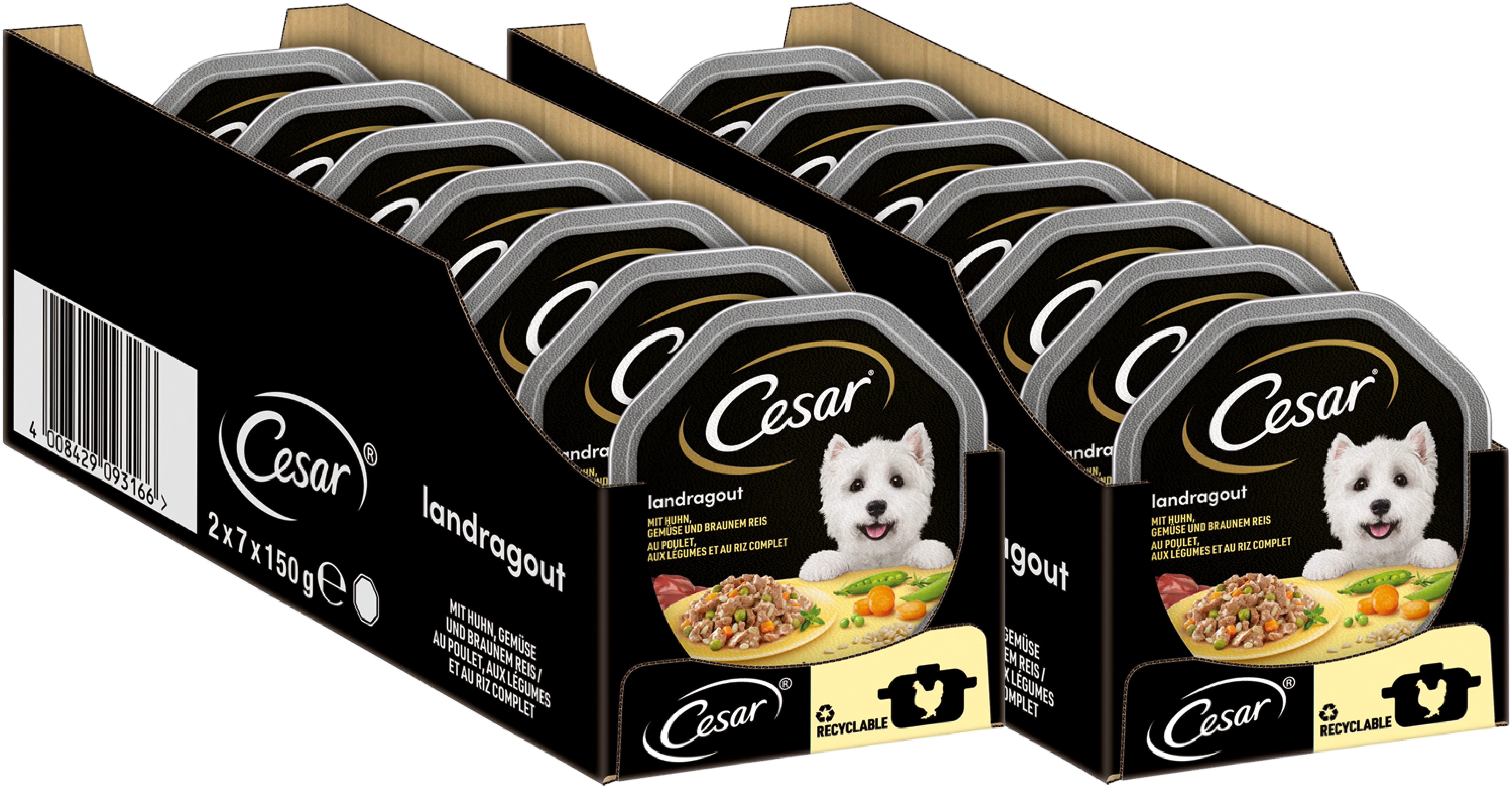Cesar CESAR® Schale Landragout mit Huhn, Gemüse & Reis in Sauce 14 x 150g, Nassfutter für: Hunde