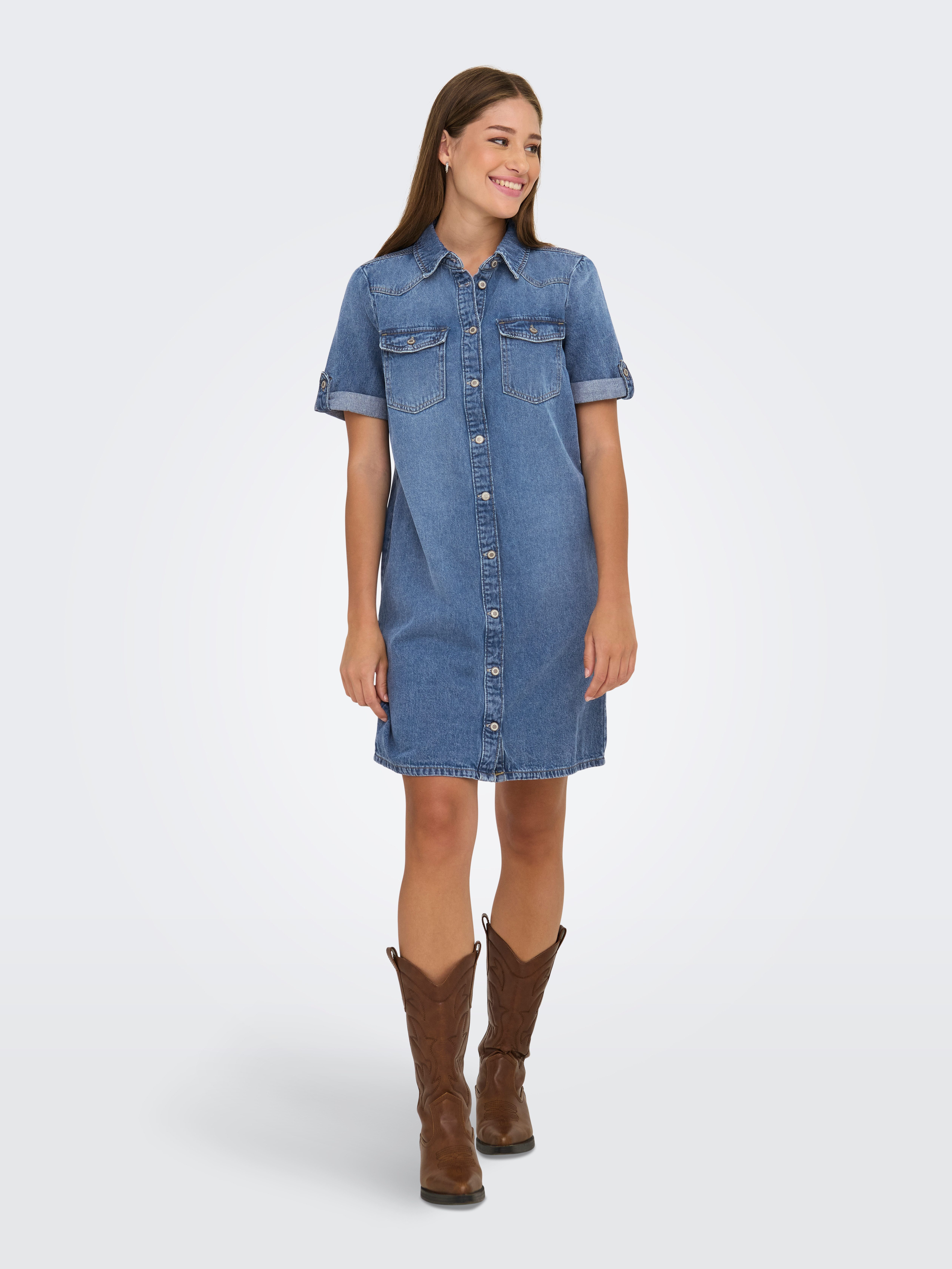 ONLY Jeanskleid ONLLISA – Denimkleid mit Knopfleiste und Brusttaschen Baumwollmischung