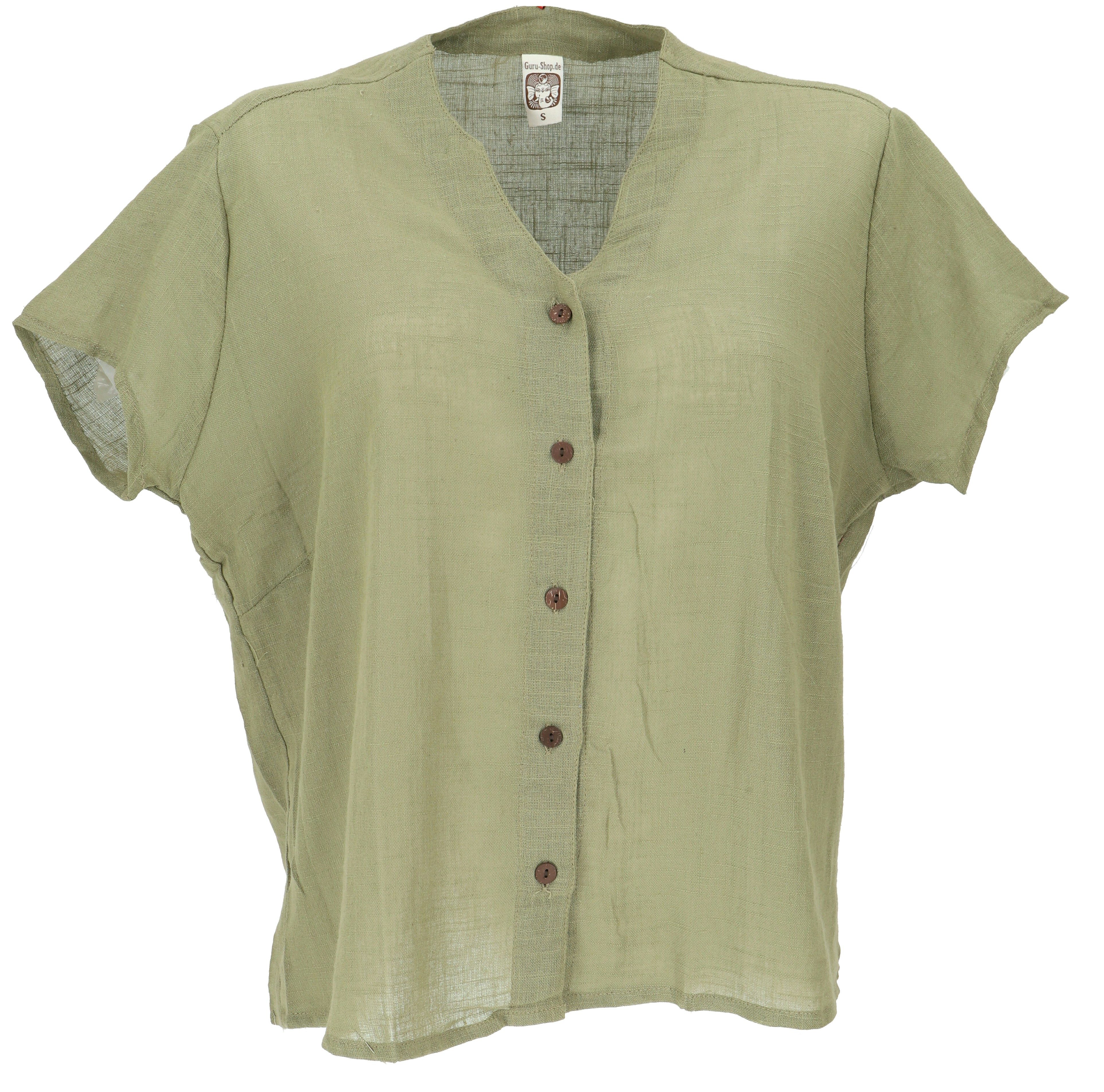 Guru-Shop Longbluse Luftiges Basic Blusentop, Kurzarm Baumwollbluse.. alternative Bekleidung
