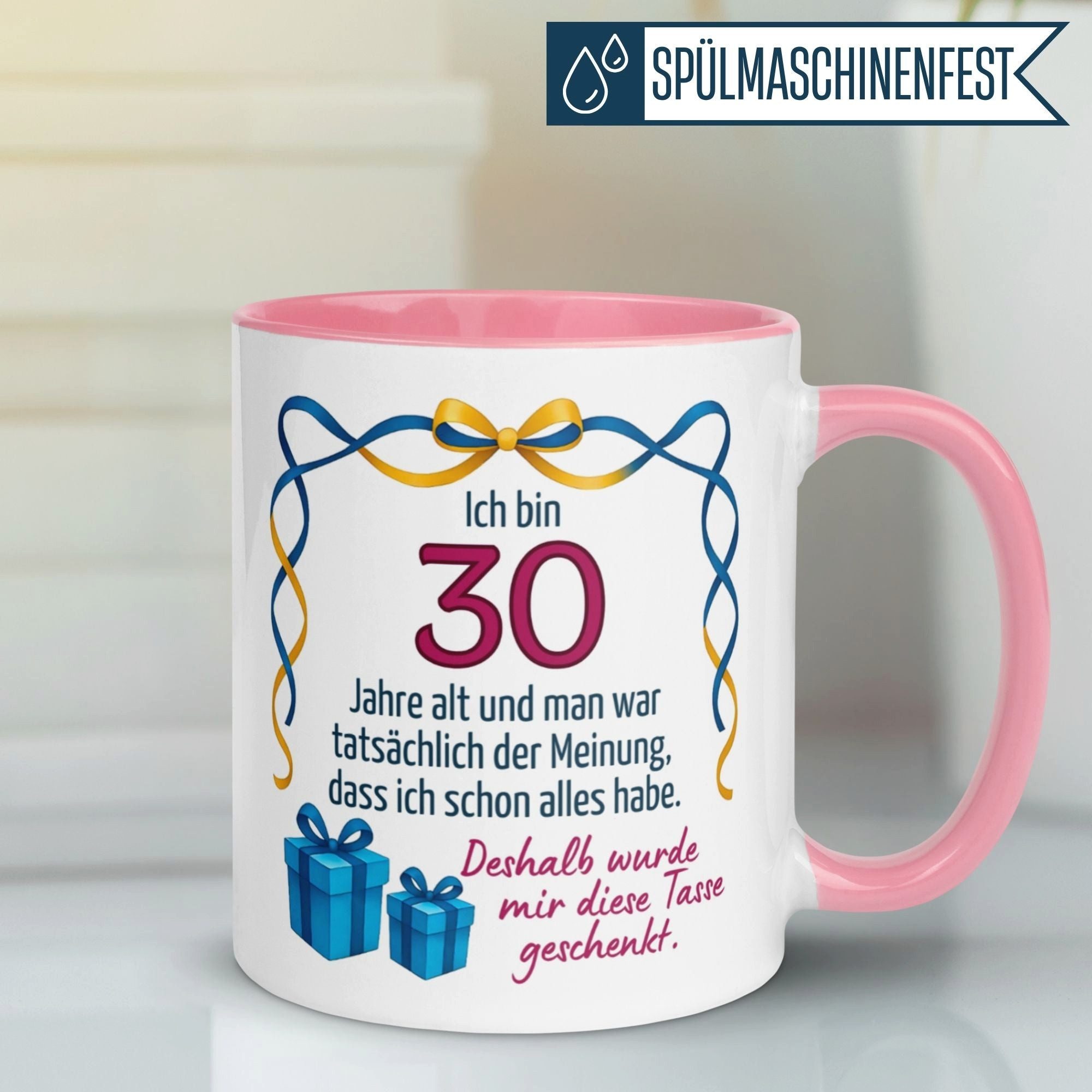 Momentals Tasse 30. Geburtstag Frau – Man war der Meinung – Geburtstagsgeschenk, Gratis Versand · Links-&Rechtshänder · Spülmaschinenfest