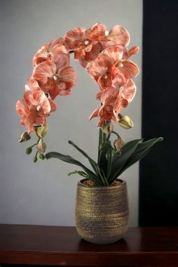 Kunstorchidee künstliche Pflanze mit Topf Zimmerpflanze künstlich orange gold Orchidee, Arnusa, Höhe 500 cm, Kunstpflanze im dekorativen Topf