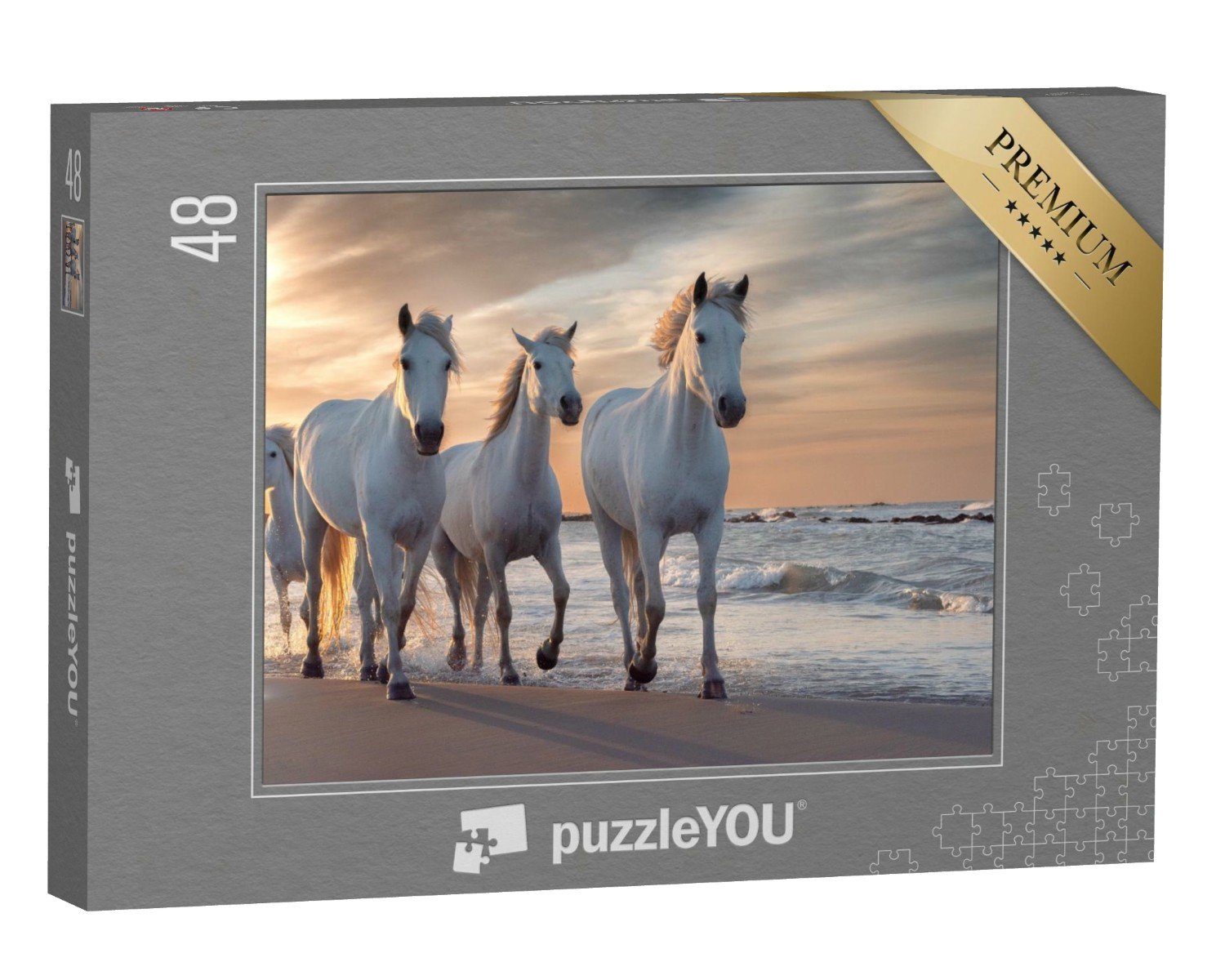 puzzleYOU Puzzle Die weißen Pferde der Camargue, Frankreich, 48 Puzzleteile, puzzleYOU-Kollektionen Tiere, 48 Teile, Schwierig, 100 Teile