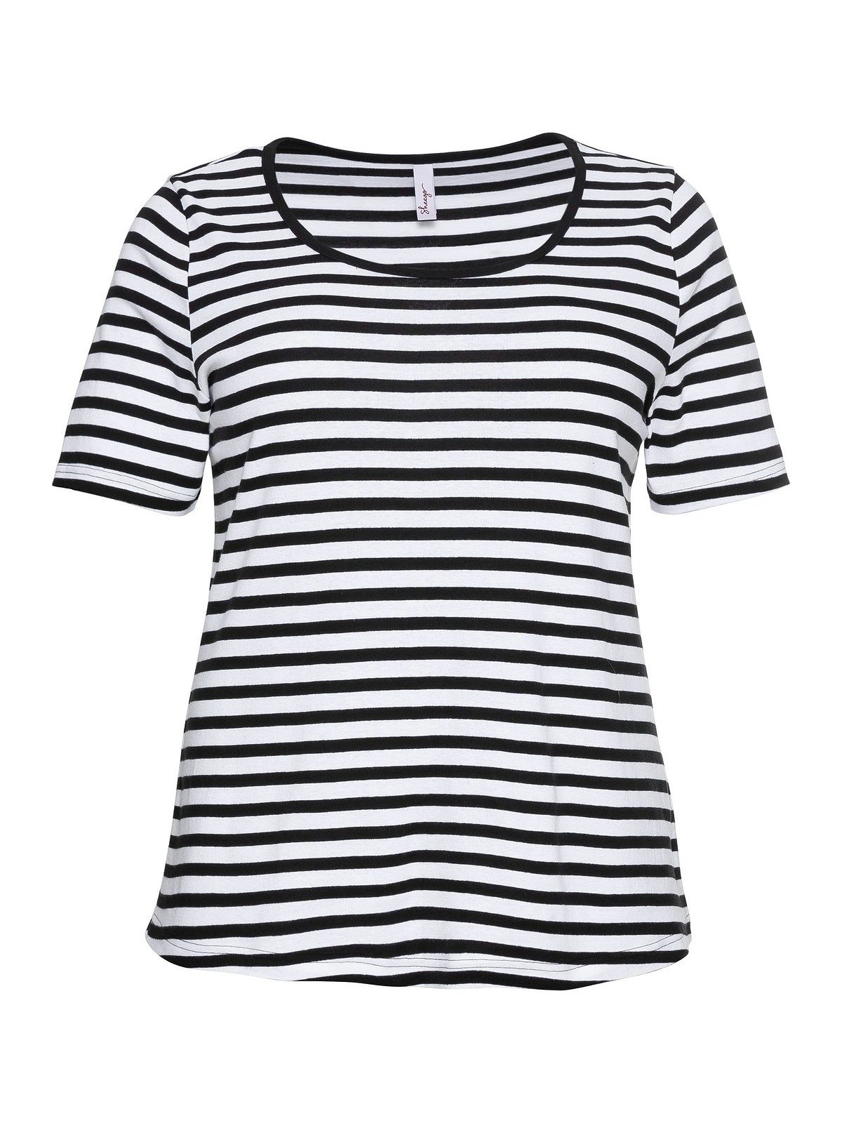 Sheego T-Shirt Rippware Größen Ringel, schwarz-weiß garngefärbtem aus Große mit