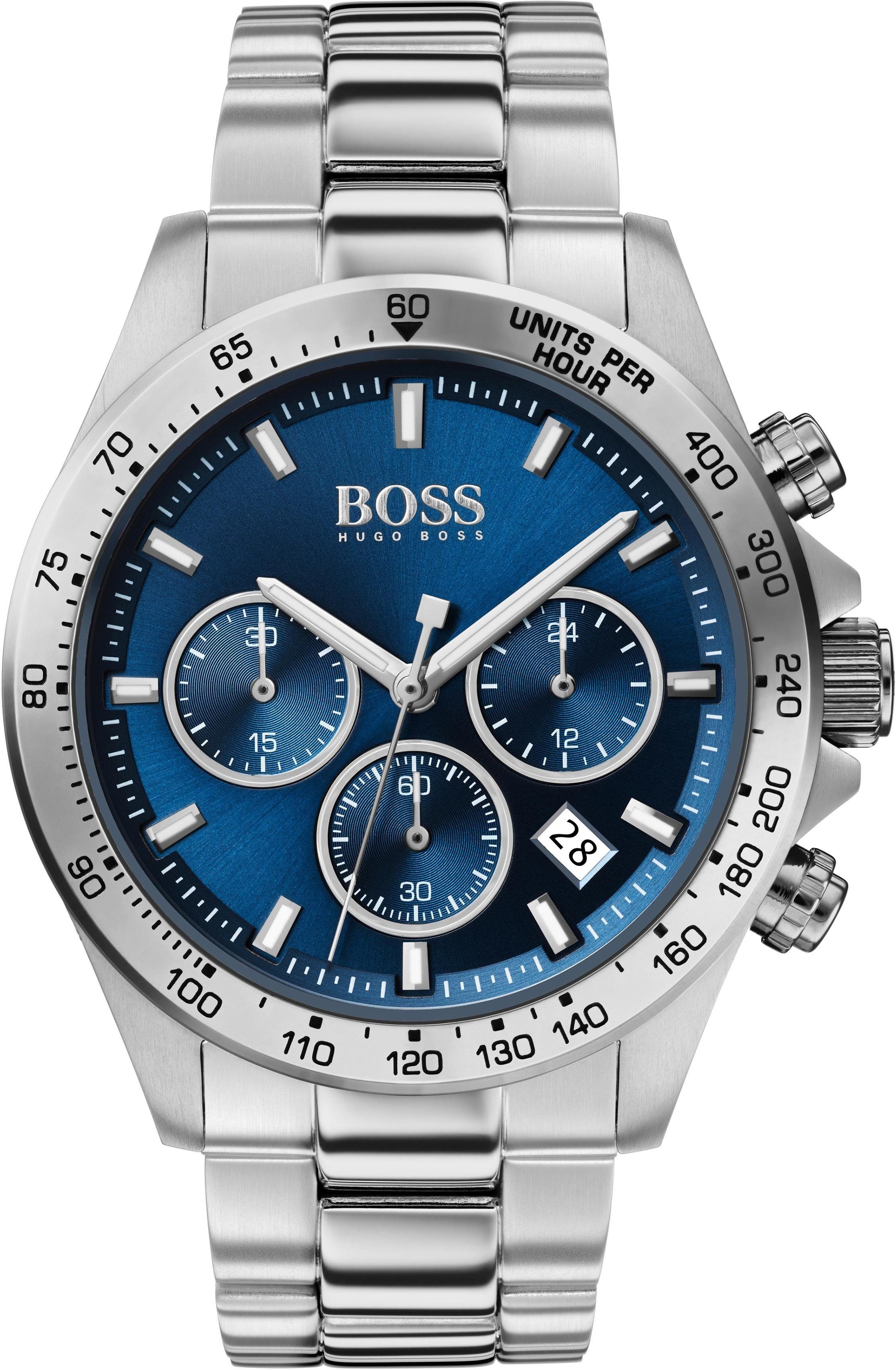 BOSS Chronograph Hero, 1513755, Quarzuhr, Herrenuhr, Armbanduhr, Stoppfunktion, Datum, Tachymeter