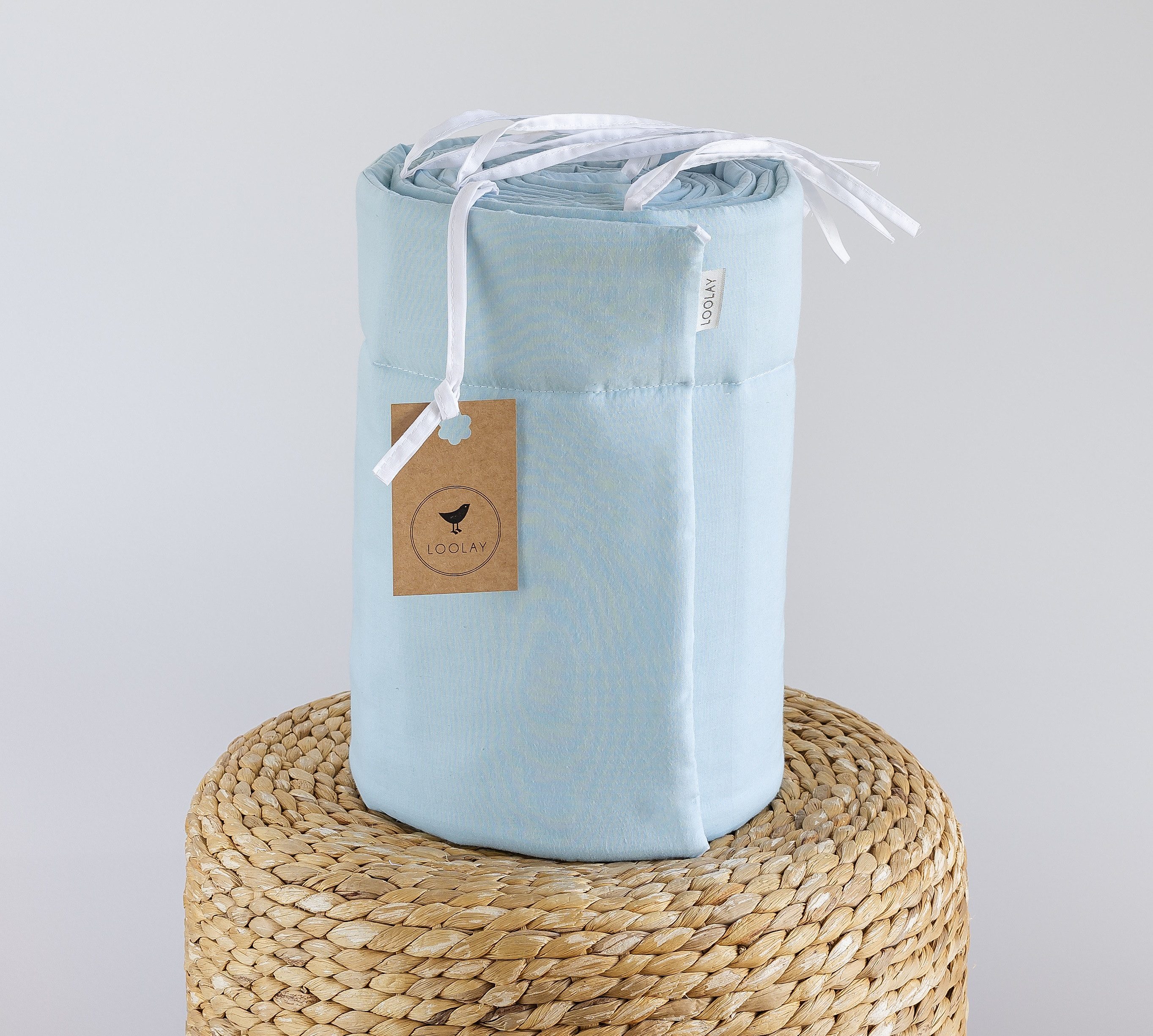 Loolay Bettnestchen HELLBLAU Blau Baumwolle Atmungsaktives Babybett Nestchen BETTUMRANDUNG, (Himmelblau GESCHENK Ausstattung für Neugeborene Babybett 140x70 o.  – Bild 3 von 5