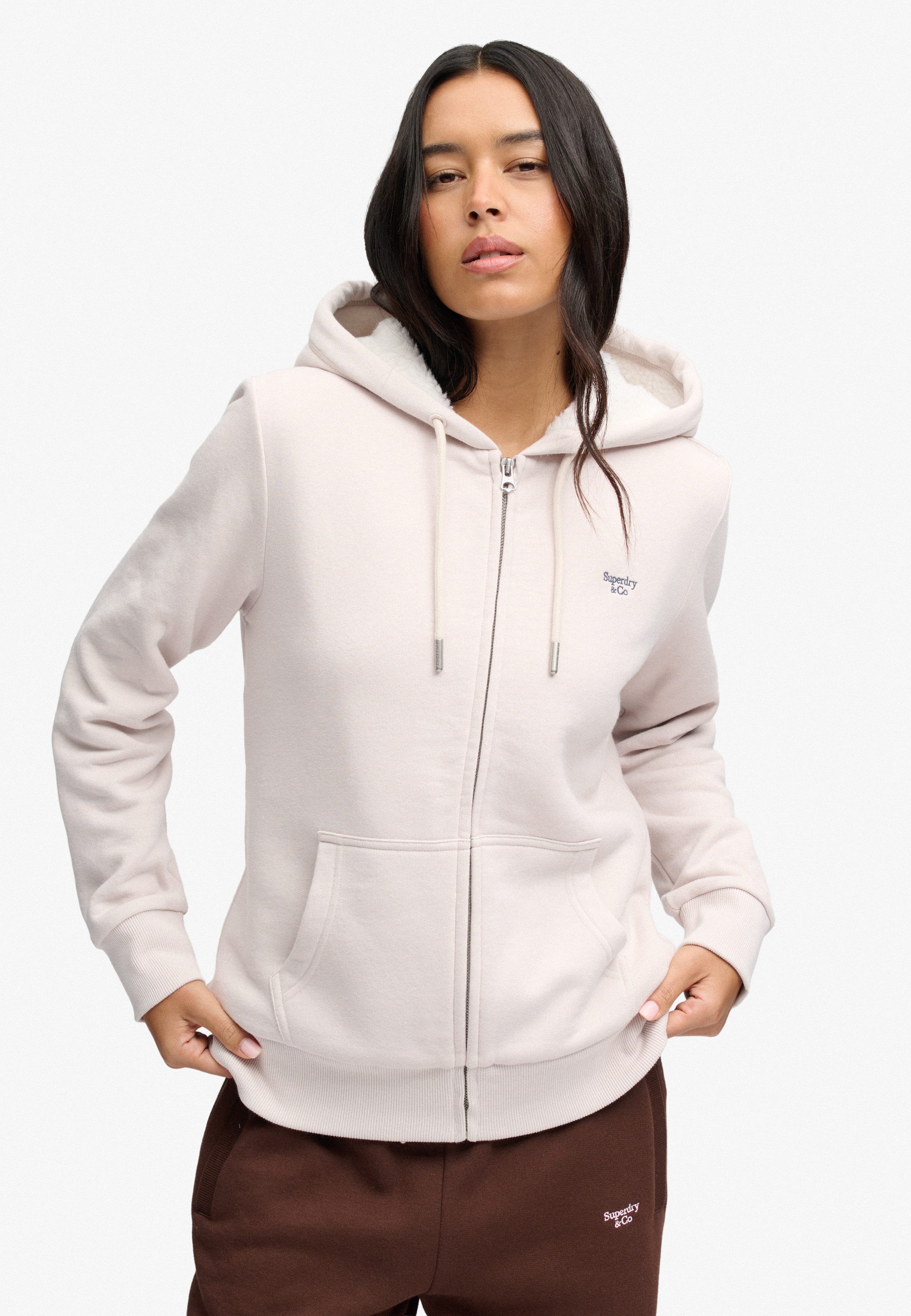 Superdry Kapuzensweatjacke SIGNATURE EMB BORG ZIPHOOD Baumwollmischung, relaxed fit